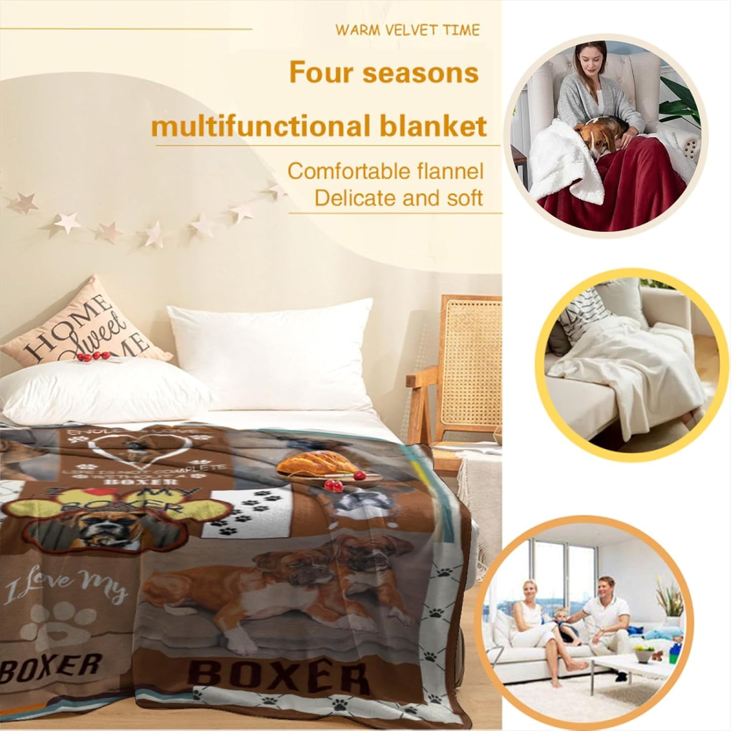 Air Conditioner Lightweight I Love My Boxer Blanket Flannel Fleece Blanket Ultra Soft Throw Blanket for Couch Living Room Bed (60''x50'', I Love My Boxer)