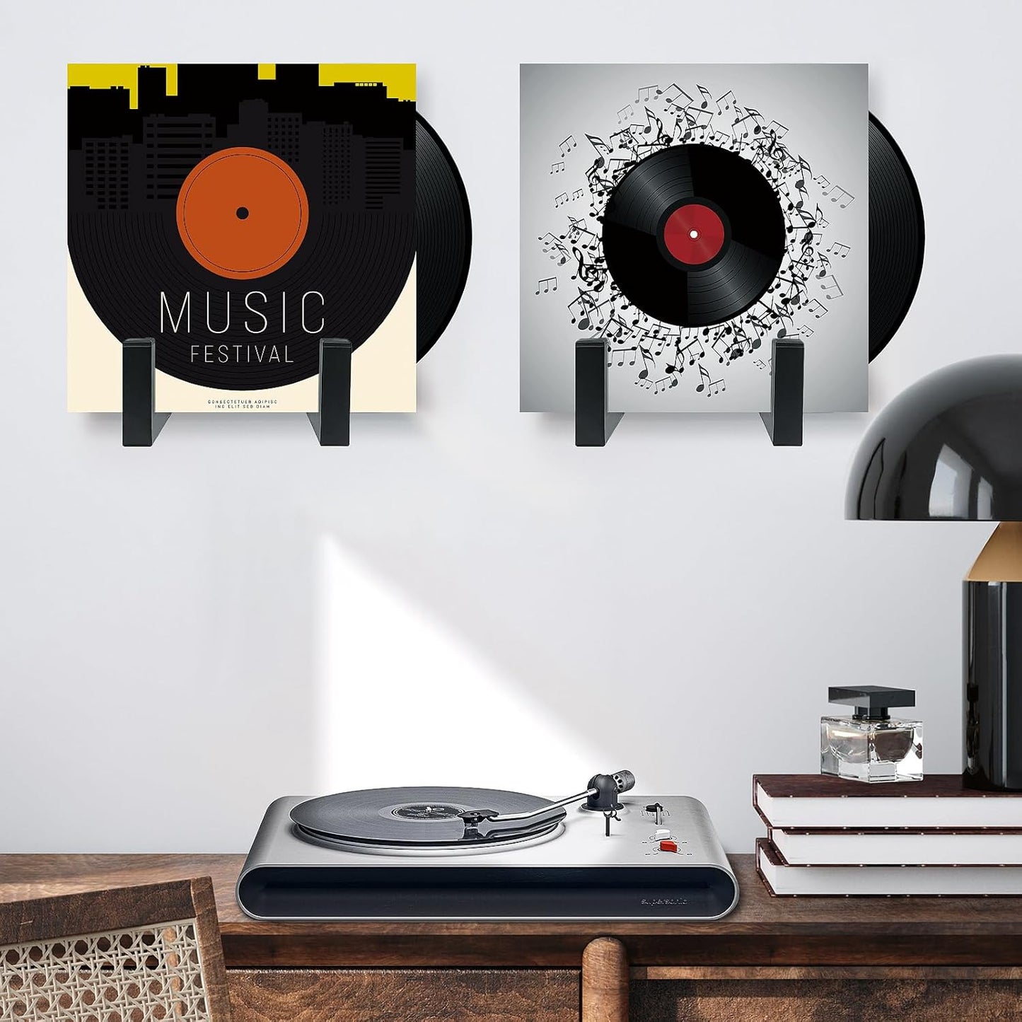 2Pcs Metal Vinyl Record Holder Display Stand,Plate Stands Display Stand for Artwork,Decorative Photo Frame Stand for Picture,Decorative Plate,Platter,Book,Photo Easel(Black)