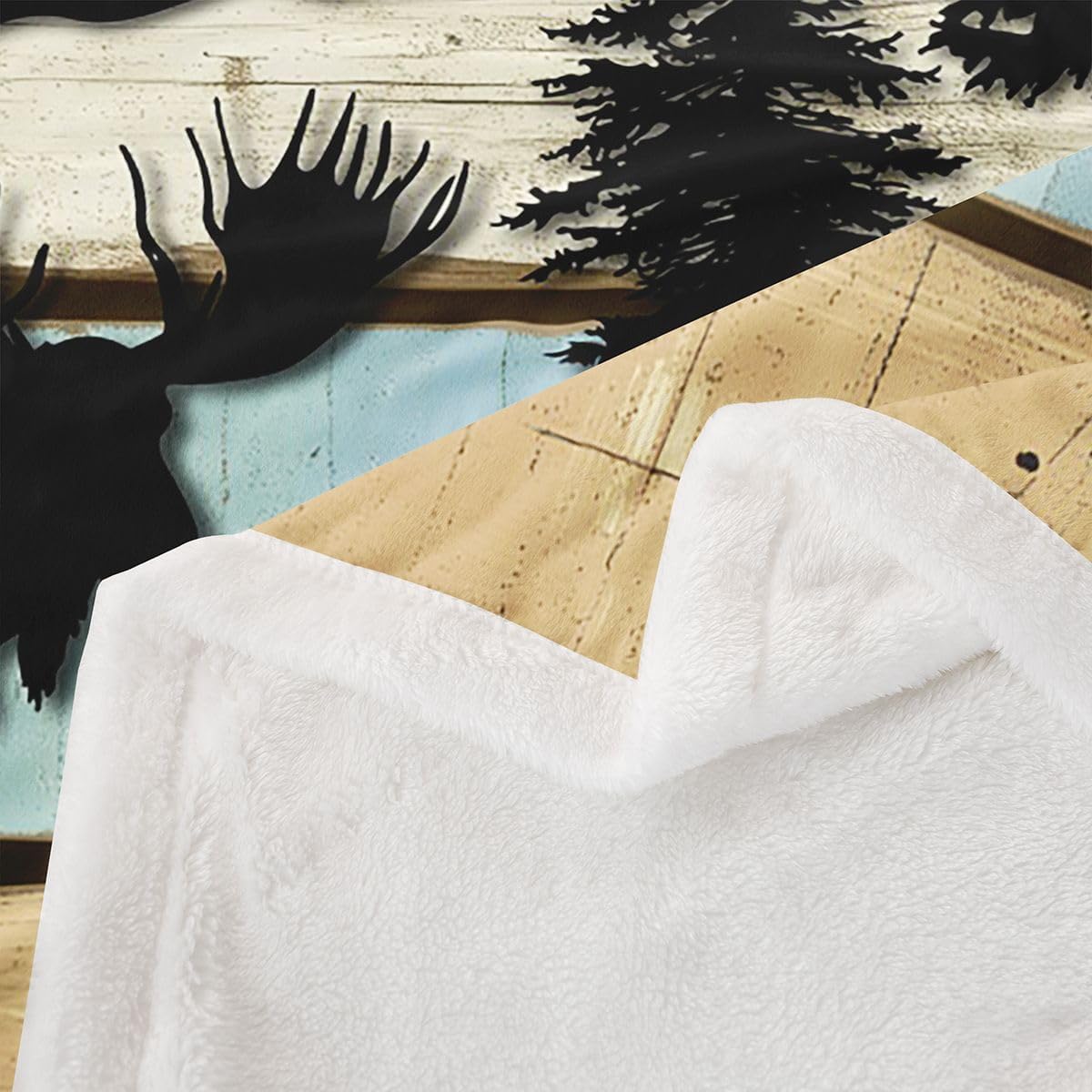 Feelyou Moose Sherpa Throw Blanket for Couch Deer Hunting Super Soft Cozy Fleece Antlers Blanket for Winter, Plush Throw Rustic Cabin Country Throw 50"x60" Wild Animal All Season