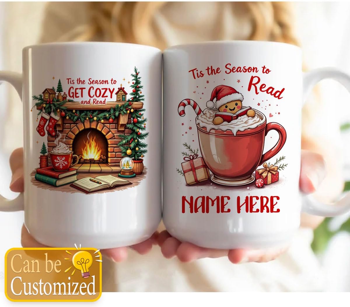 Personalized Reading Lover Ceramic Mug 15oz Cozy Bookish Gift for Merry Christmas Bookclub