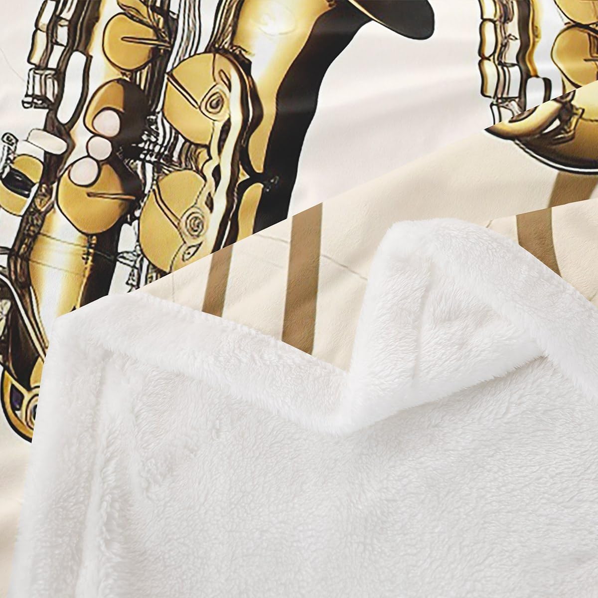 Feelyou Music Sherpa Blanket Saxophone Plush Blankets and Throws for Kids Boys Girls Melody Notes Fleece Throw Blanket Classical Musical Instrument Quilt Cover 60" x 80"