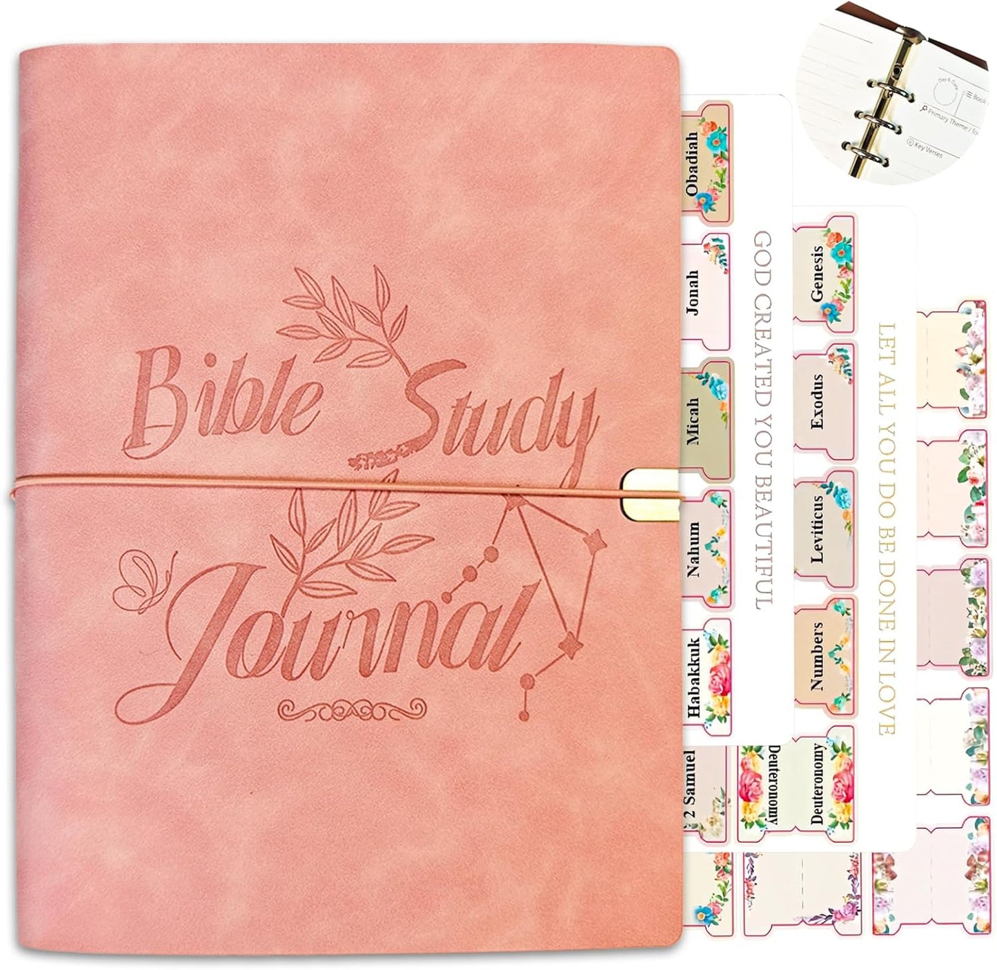 Bible Study Journal Leather Notebook, Bible Study Supplies, Church Notes Prayer Journal for Bible Notes Religious Gifts for Women Men (Pink)