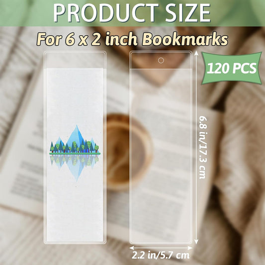 120 PCS Bookmark Sleeves Clear for 2 x 6 Inch Bookmarks, Plastic Bookmark Holder for DIY Book Mark Making and Protection