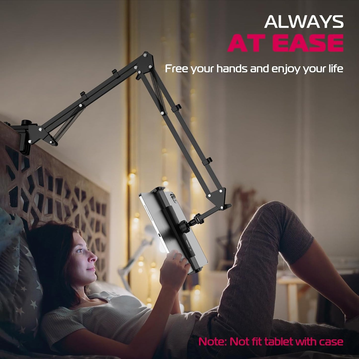 ULANZI T2 Adjustable Tablet Holder for Desk, Carbon Steel Tablet Phone Stand for Bed, Flexible Tablet Arm Clamp Compatible with iPhone 17 16 15 Pro iPad Kindle Galaxy Tab 4.6-12.9 Inch Devices