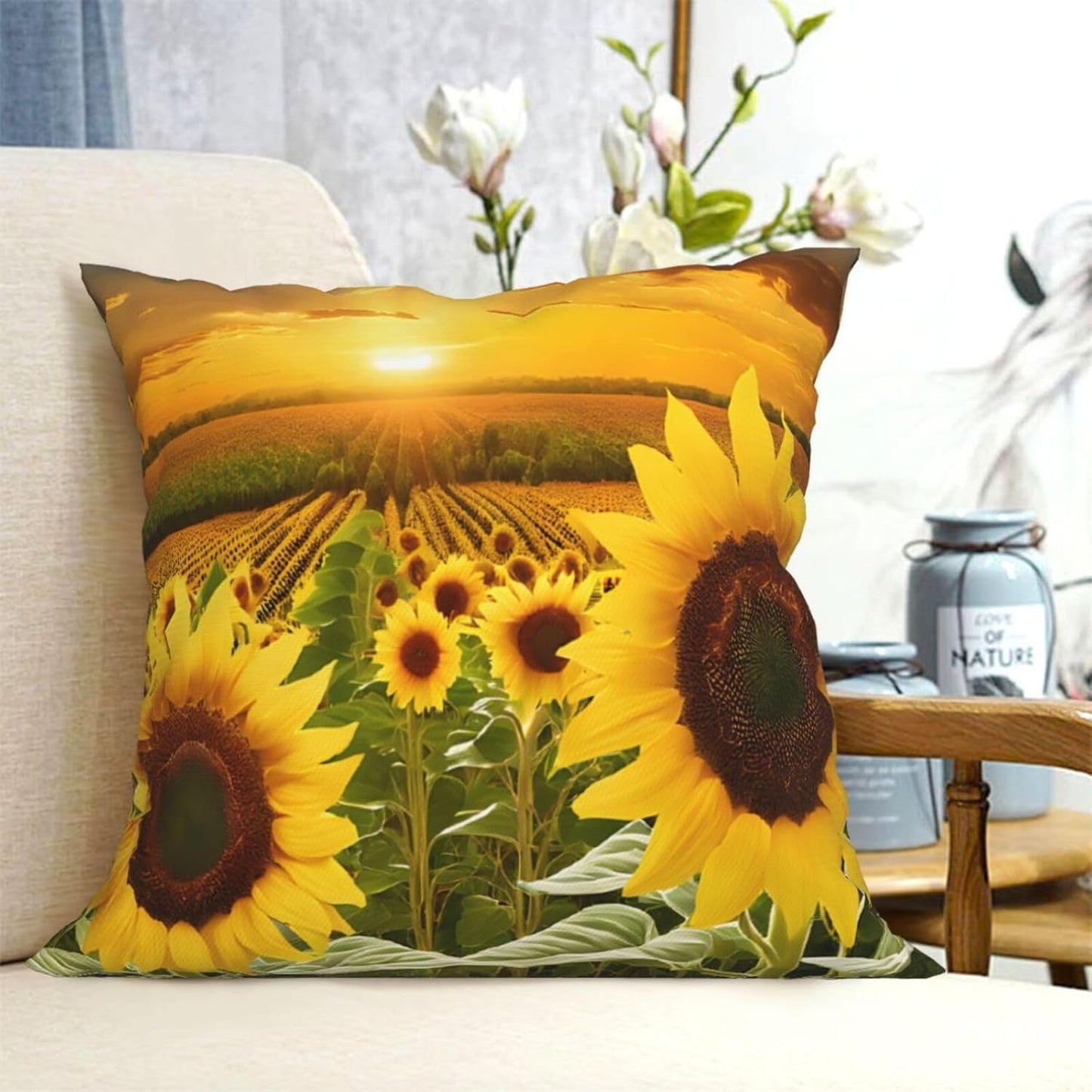 All-Season Square Pillow Covers 18"X18", Sunflower, Decorative Throw Pillow Covers for Sofa Bed Couch, Hidden Zipper Cushion Cover, Square Lumbar & Accent Pillowcases for Home Decor