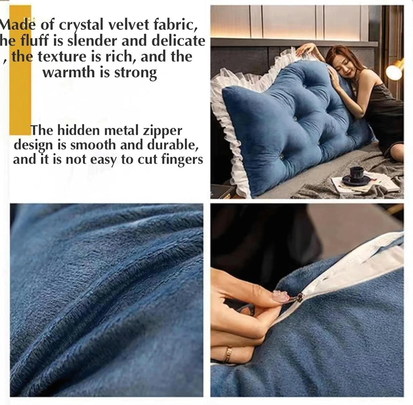 Upholstered Rectangular Headboard Bedside Cushion Reading Pillow Heighten King Tatami Bed Soft Pack With Removable Cover Suitable For Watching TV, Reading(Size:47"/120cm,Color:Bean paste color)