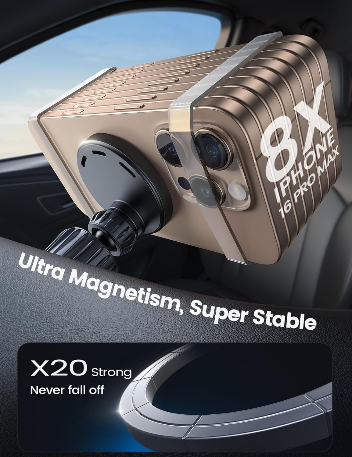 Lamicall 15W for MagSafe Car Mount Charger - [20X Strong Magnets] Wireless Car Phone Holder Charger, Magnetic Phone Holders for Car Vent Dash Accessories for Women Men for iPhone 17 Pro Max Black