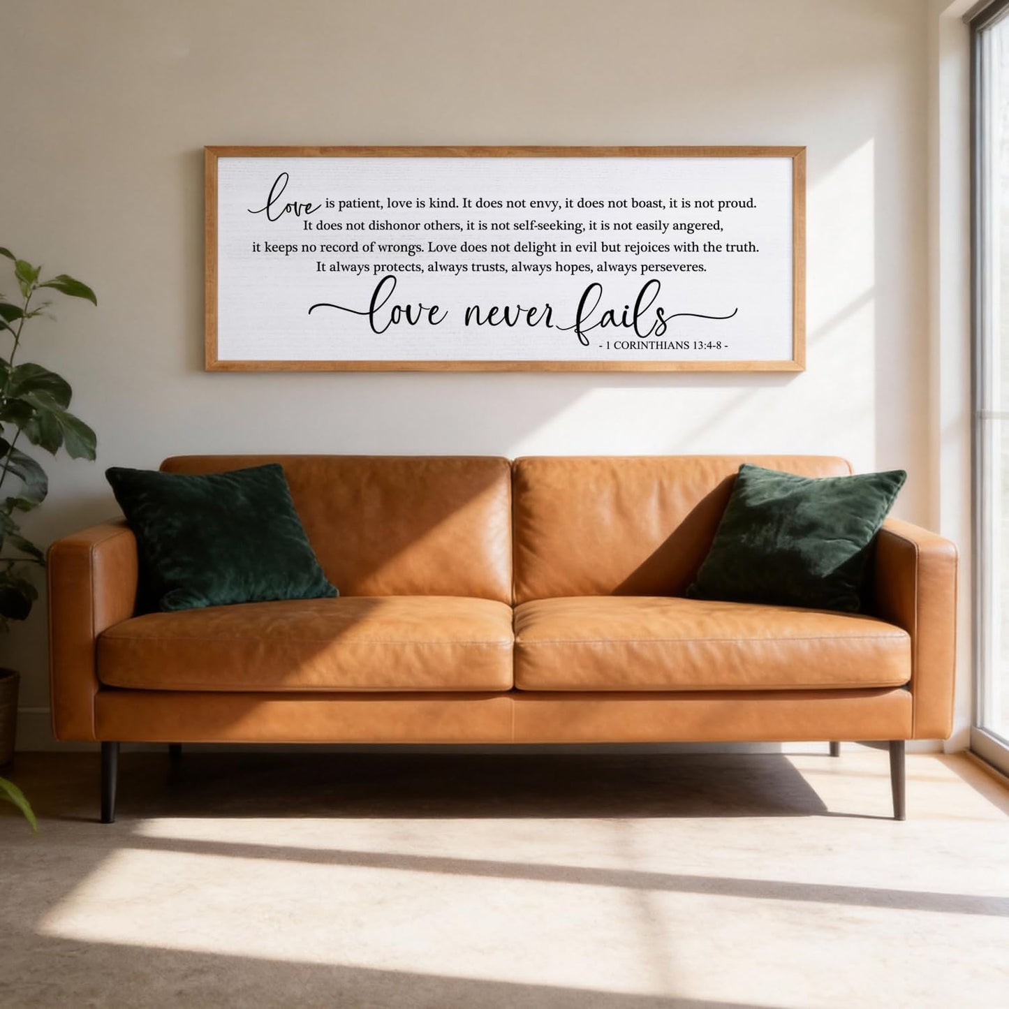 Love Is Patient Love Is Kind Wall Art – 32x12 Inch Framed Inspirational Scripture Sign, Wooden Christian Home Decor with 1 Corinthians 13 Message for Living Room, Bedroom, Wedding Gift