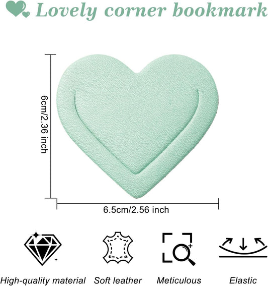 6 Pieces Leather Heart Bookmarks, Cute Corner Bookmark, Book Page Marker Clip Reading Gifts for Women Teachers Students, Book Lovers Accessories for School Office Home Supplies