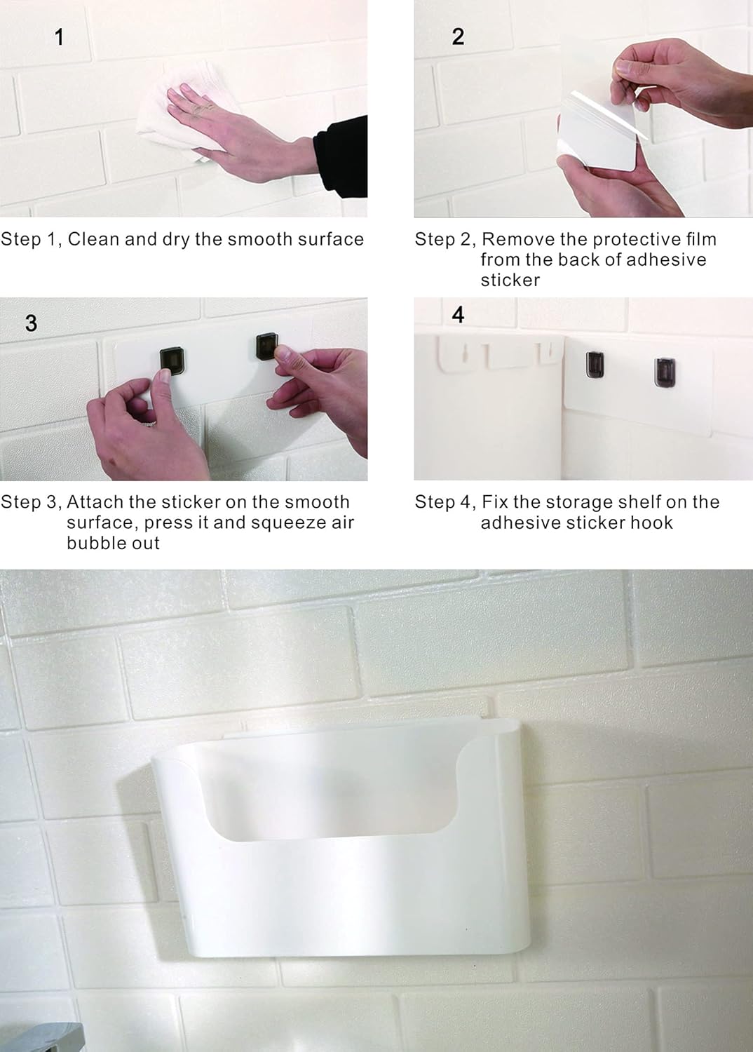 Adhesive Wall Mounted Shelves, Durable ABS Plastic Hanging Storage Bins White, Excellent Floating Organizer 4pcs Set, Convenient Storage Solution on Smooth Wall Surface