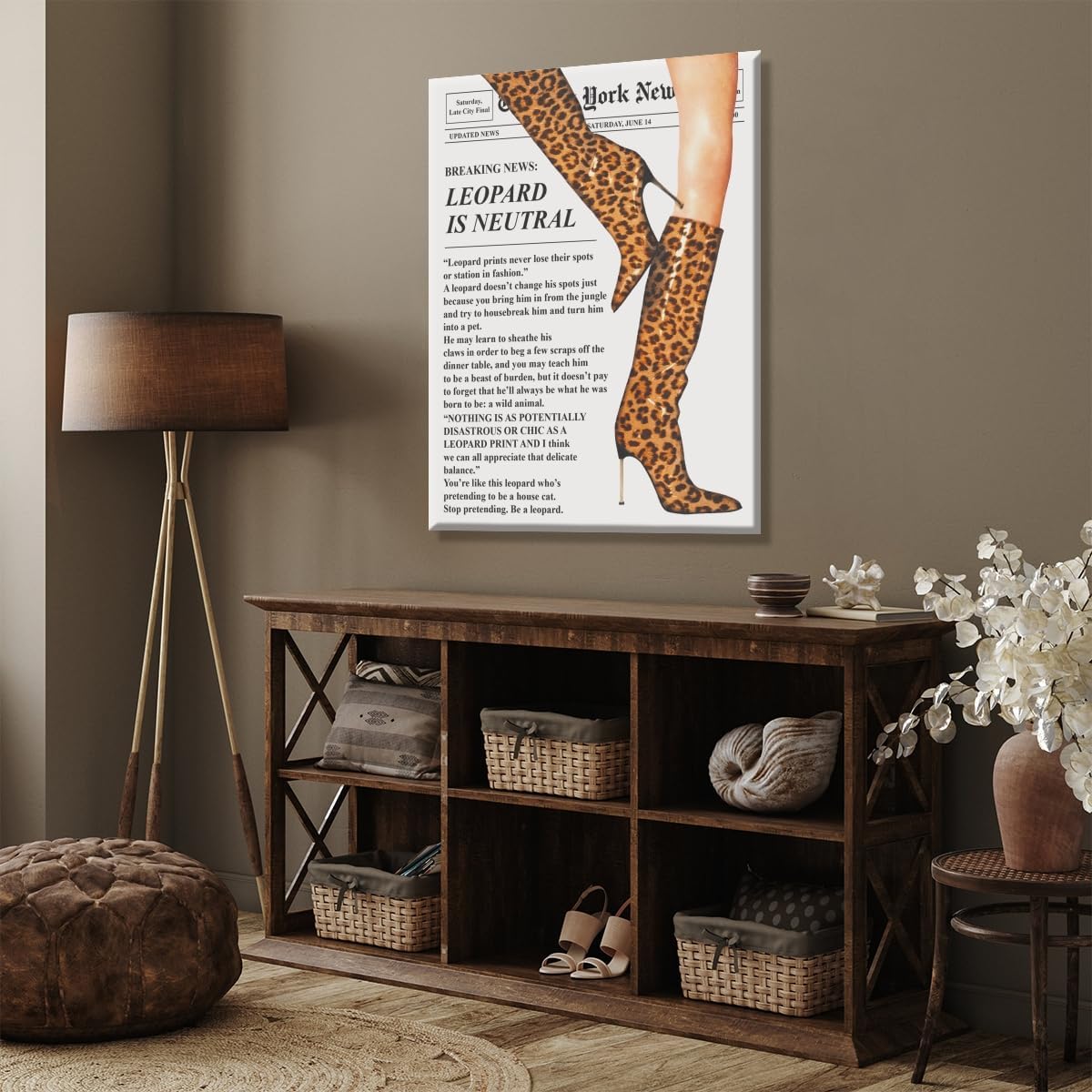 Trendy Newspaper Posters Vintage Leopard Boots Poster Feminist Canvas Prints Retro Fashion Bar Cart Magazine Cover Wall Art for Hot Girl Preppy Y2k Aesthetic Room Home Decor 12x16inch Unframed
