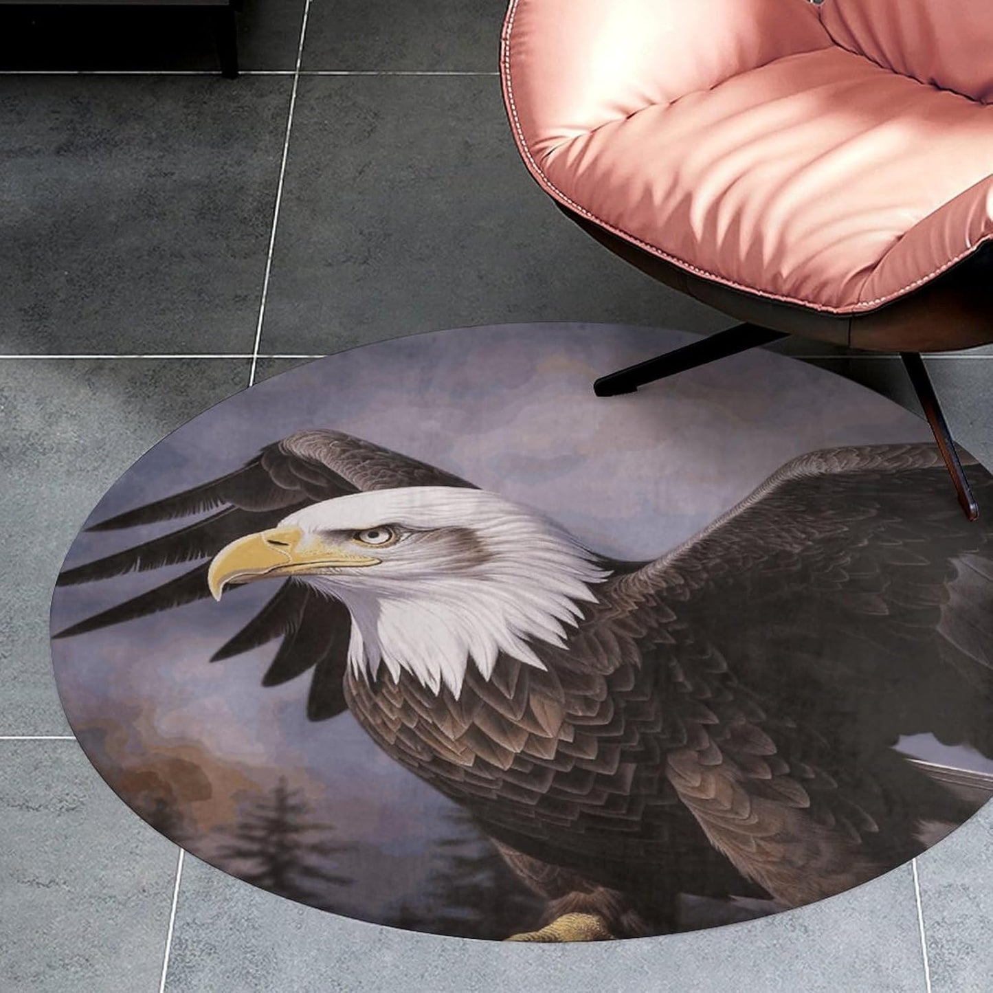 Bald Eagle Circle Rug Retro Luxury Coral Velvet Floor Mat Non Slip Soft Indoor Floor Carpet Comfy Thickened Area Rugs Modern Aesthetic Minimalist Carpets for Home Decor