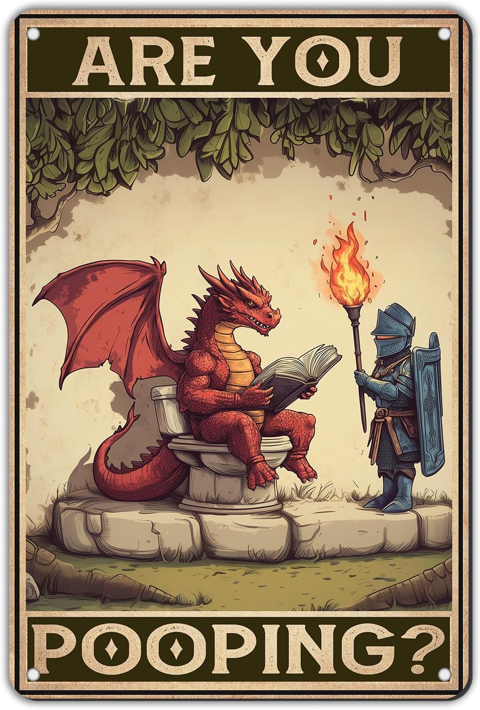 Vintage Dragon Tin Signs Are You Pooping Retro Dragon Metal Sign Dragon Signs Wall Decor Funny Wall Art Poster Decorative Painting Hanging on Wall for Bathroom Toilet Store 12 * 8in