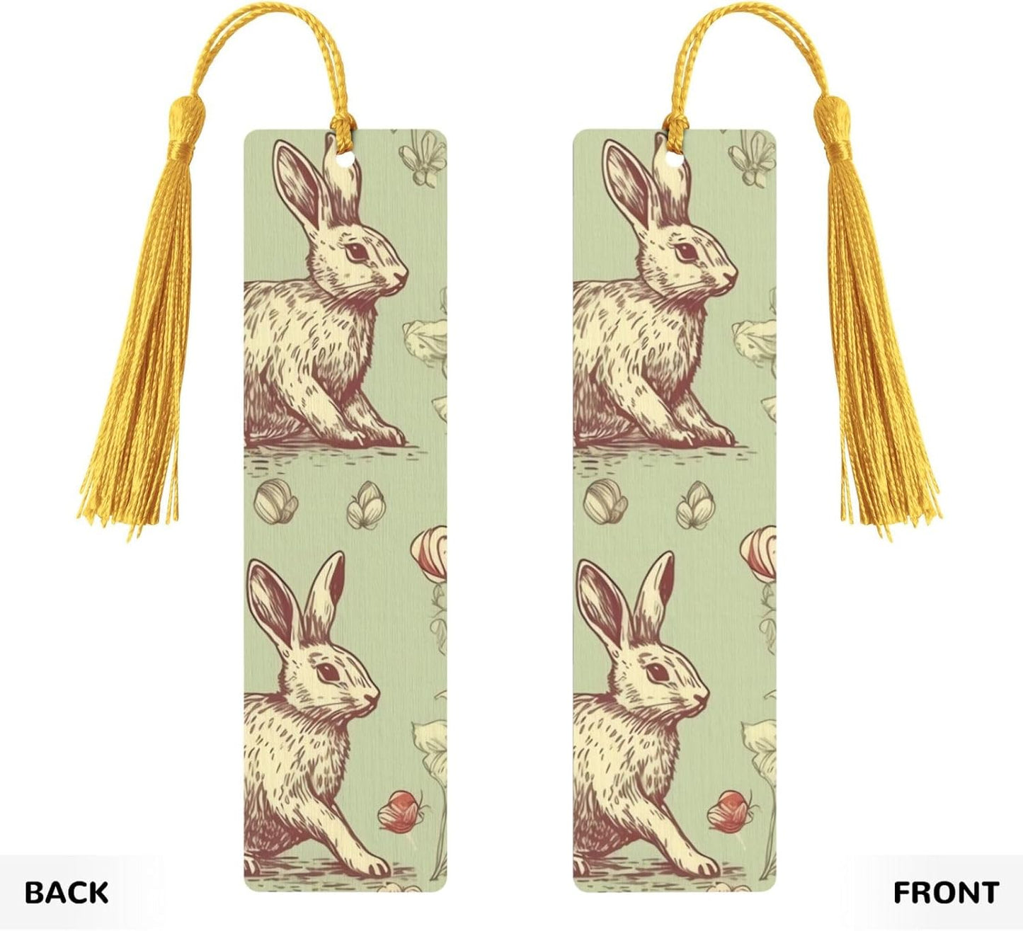 Rabbit Pattern Bookmarks Gifts for Women Men, Wooden Bookmarks for Book Lovers, Vintage Book Marks Ornaments with Tassel, Unique Personalized Reading Page Markers Gold