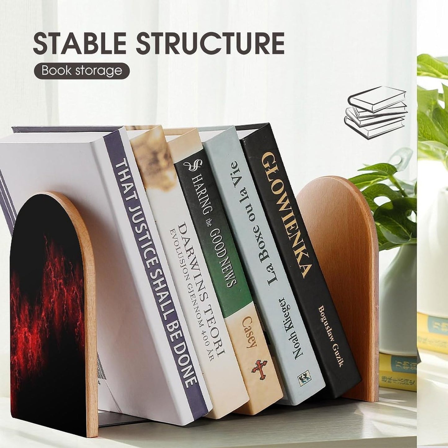 Explosion Burst Red Black Wooden Bookend Non-Slip Book Ends Heavy Duty Book Stopper with Metal Base Books Holderd Decorative Bookends Stands Firmly for Office Supplies