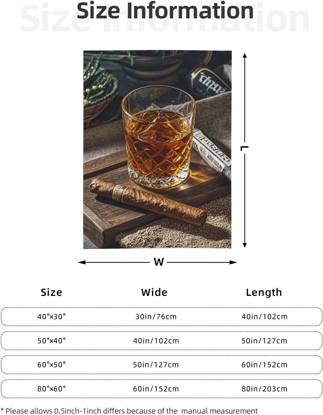 Throw Blanket Soft Cozy Bed Blanket 60"x50" Reversible Plush Blanket Cigar & Whiskey Flannel Blankets Warm Cozy Throws for Sofa Lightweight Blankets for Couch Bed