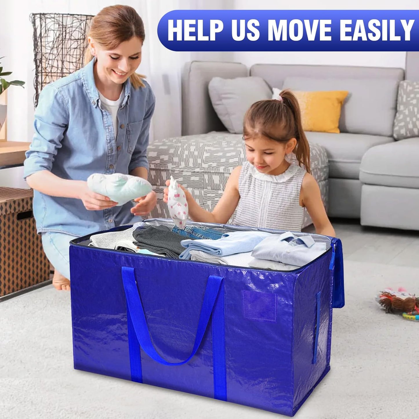 Large Moving Bags with Zippers and Handles, Heavy Duty Storage Bags(6 pcs)