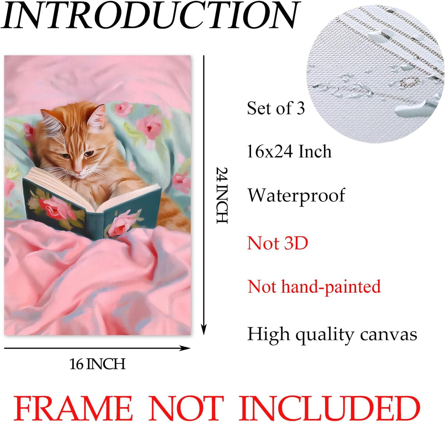 Cat Reading Book Poster Pink Cat Canvas Wall Art Funky Animal Art Prints Aesthetic Cute Paintings Animals Reading Books Wall Art Funny Pink Pictures Cute Trendy Funny Wall Print for Room 16x24in No Frame