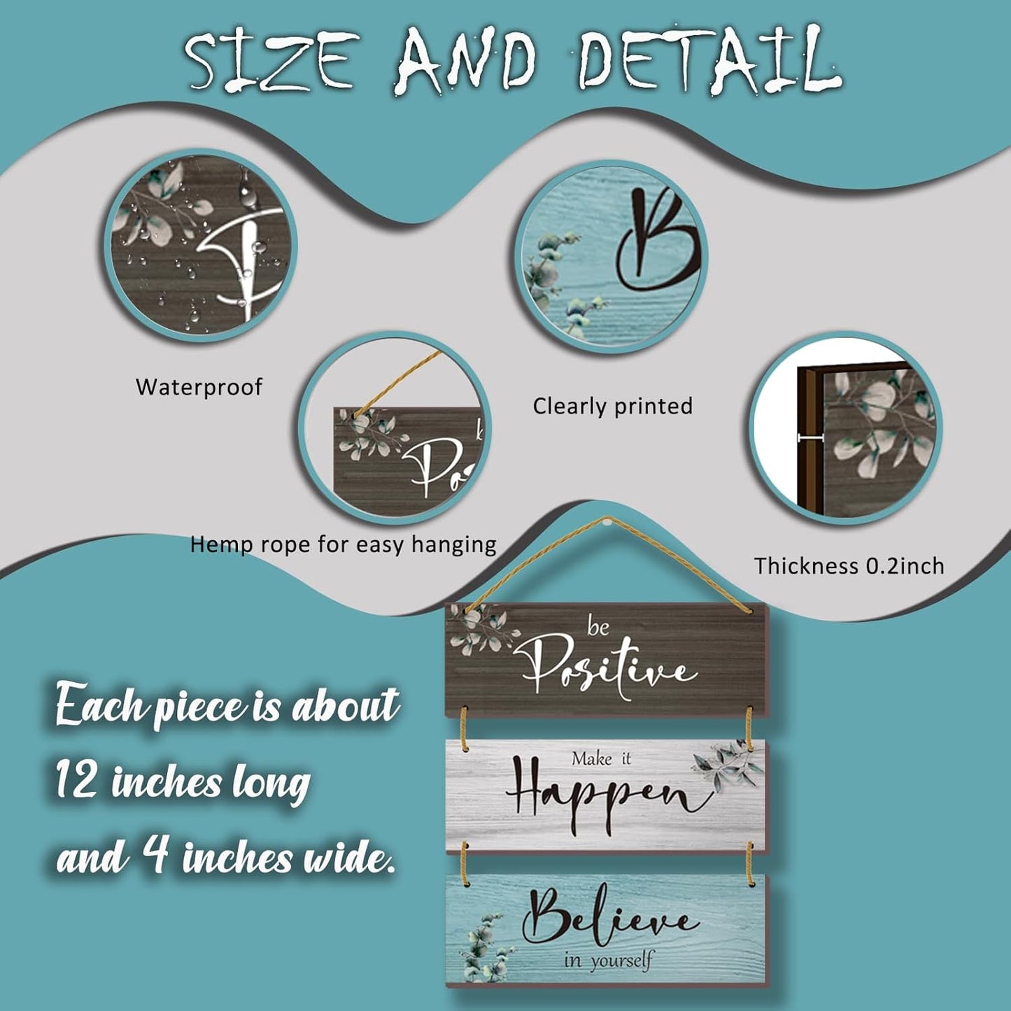 3 Pcs Office Wall Decor Inspirational Rustic Motivational Plaques With Sayings Wooden Farmhouse Positive Hangings for Home Bathroom Bedroom Kitchen(Fresh 12x4inch)