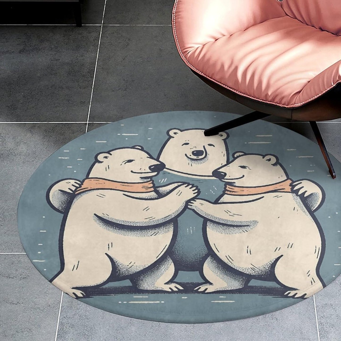 Bear Dancing Circle Rug Retro Luxury Coral Velvet Floor Mat Non Slip Soft Indoor Floor Carpet Comfy Thickened Area Rugs Modern Aesthetic Minimalist Carpets for Home Decor