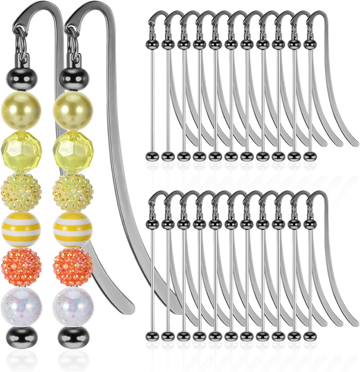 24 Pcs Beadable Bookmarks DIY Metal Bookmark Bar, Metal Beadable Blank Bar Beaded Bookmark Craft Jewelry Pendant DIY Modern, Charm Gifts for Book Lovers, Students, Teachers Office Supplies (Black)