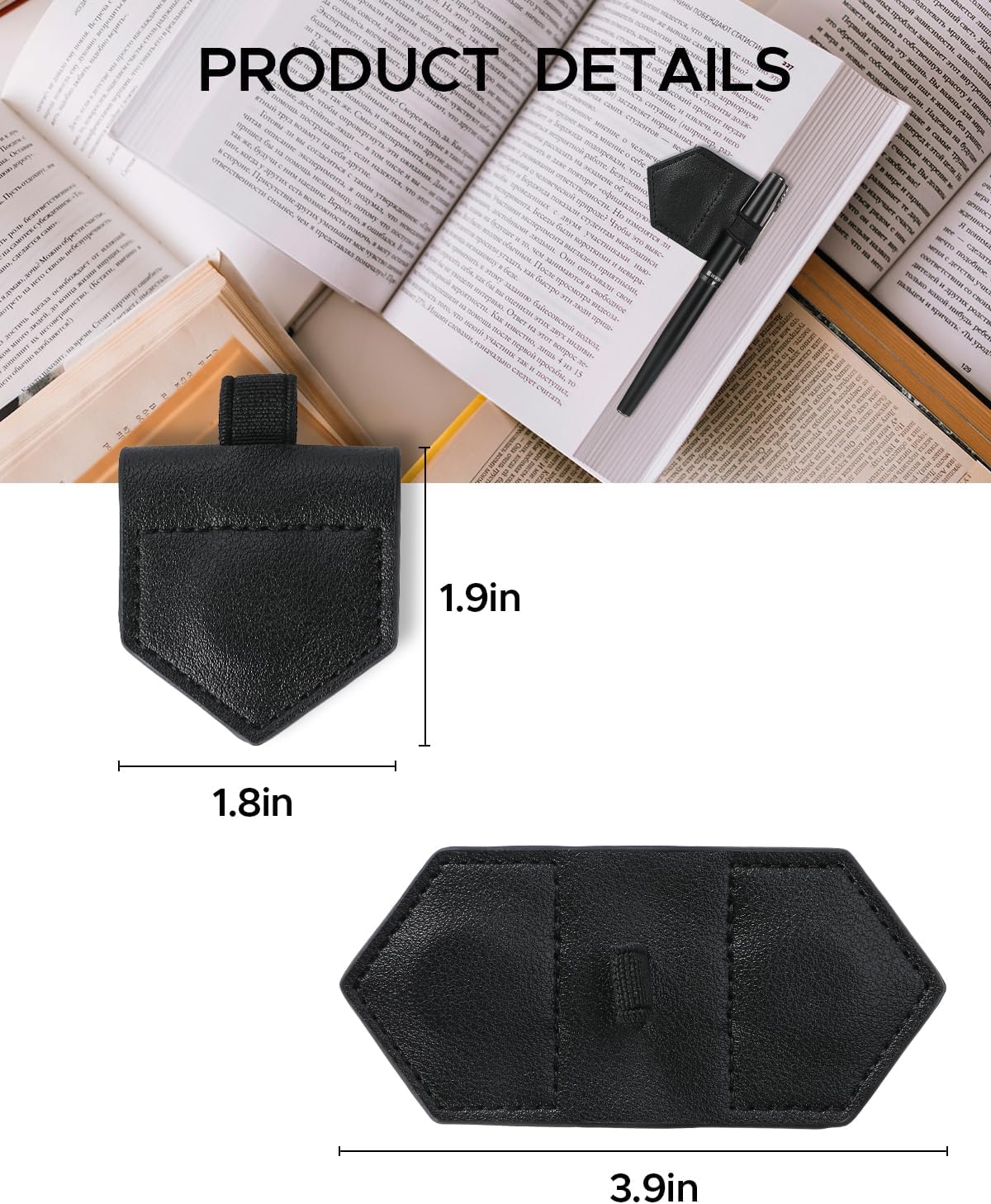 Magnetic Leather Bookmarks with Pen Holder Vegan Leather Book Marks Gifts for Reading Book Lovers Notebook Travelers (Black-2PC)