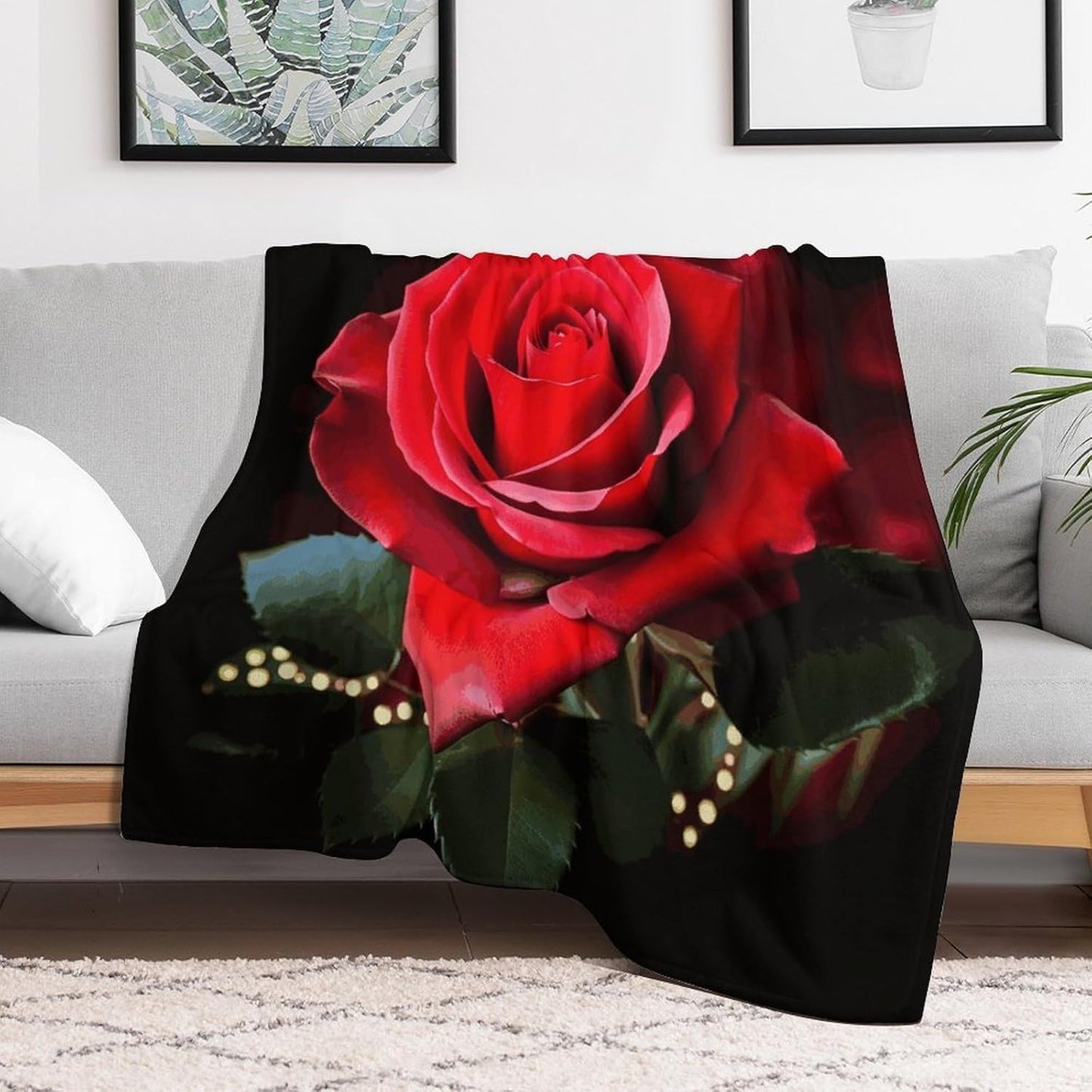 Rose Flower Blanket Super Soft Lightweight Throw Blanket Cute Cozy Warm Bed Blanket Decorative Fuzzy Blanket All-Season Home Decor Gift for Sofa Couch Living Room 50"*60"（130 * 150cm）