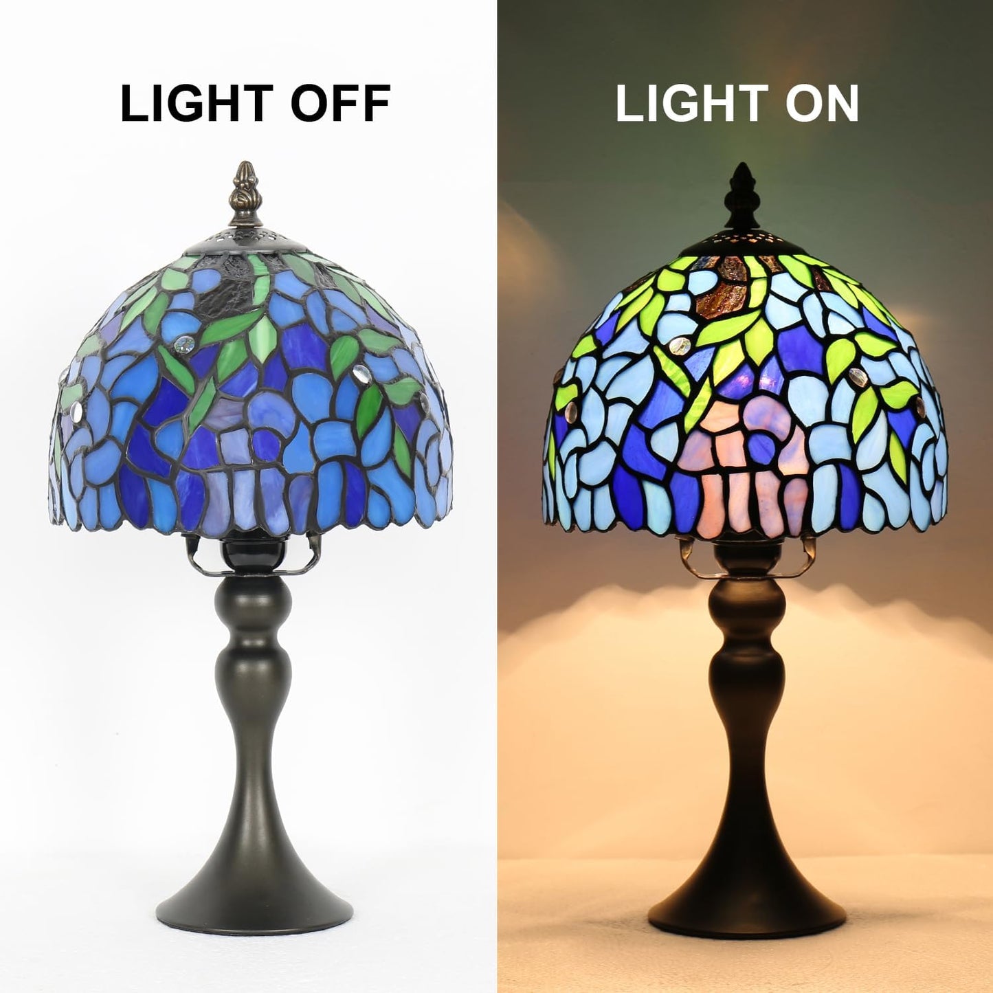 8 Inch Tiffany Table Lamp,Stained Glass Lamp,Small Antique Style Lamp,Reading Light,Vintage Desk Light for Living Room Bedroom(Wisteria)