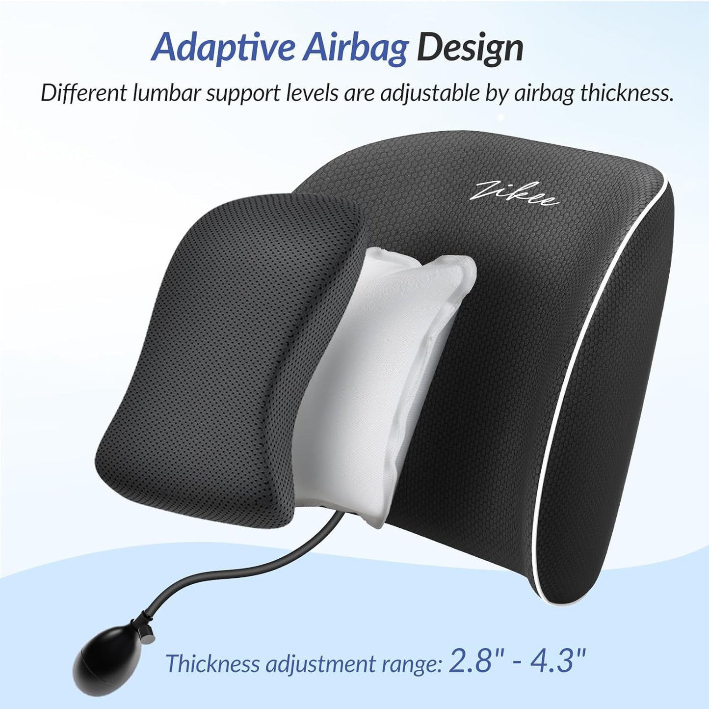 ZIKEE Lumbar Support Pillow for Office Chair and Car Seat with Aribag Design, Adjustable Back Support Lumbar Pillow with Memory Foam for Lower Back Pain Relief & Improved Posture, Dual-Strap Design