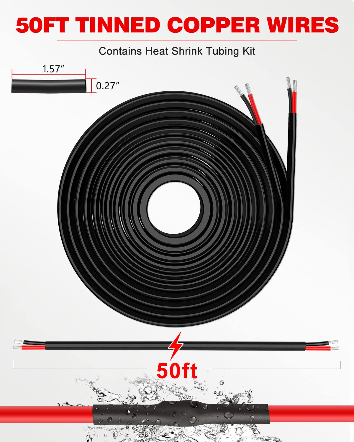 NAOEVO 16 Gauge Wire 2 Conductor Electrical Wire, 16 AWG Stranded PVC Cord, 12V Low Voltage/Tinned Copper/Flexible Cable for Automotive Wiring, Lamp Cord, Marine Cable (50FT)