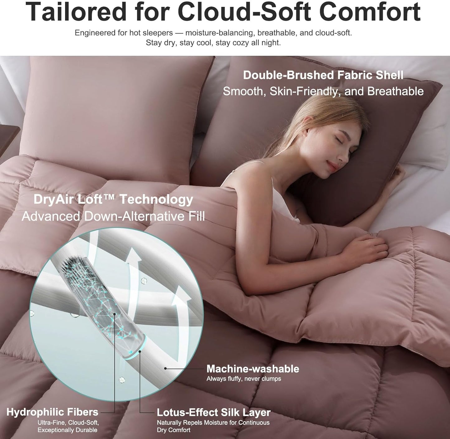 KASENTEX Twin/Twin XL Comforter Set – Reversible Dual Color – Goose Down Alternative – Ultra-Soft, Lightweight, Machine Washable, Maintain Fluffiness, All Season Warmth (Twilight Mauve/Pale Mauve)