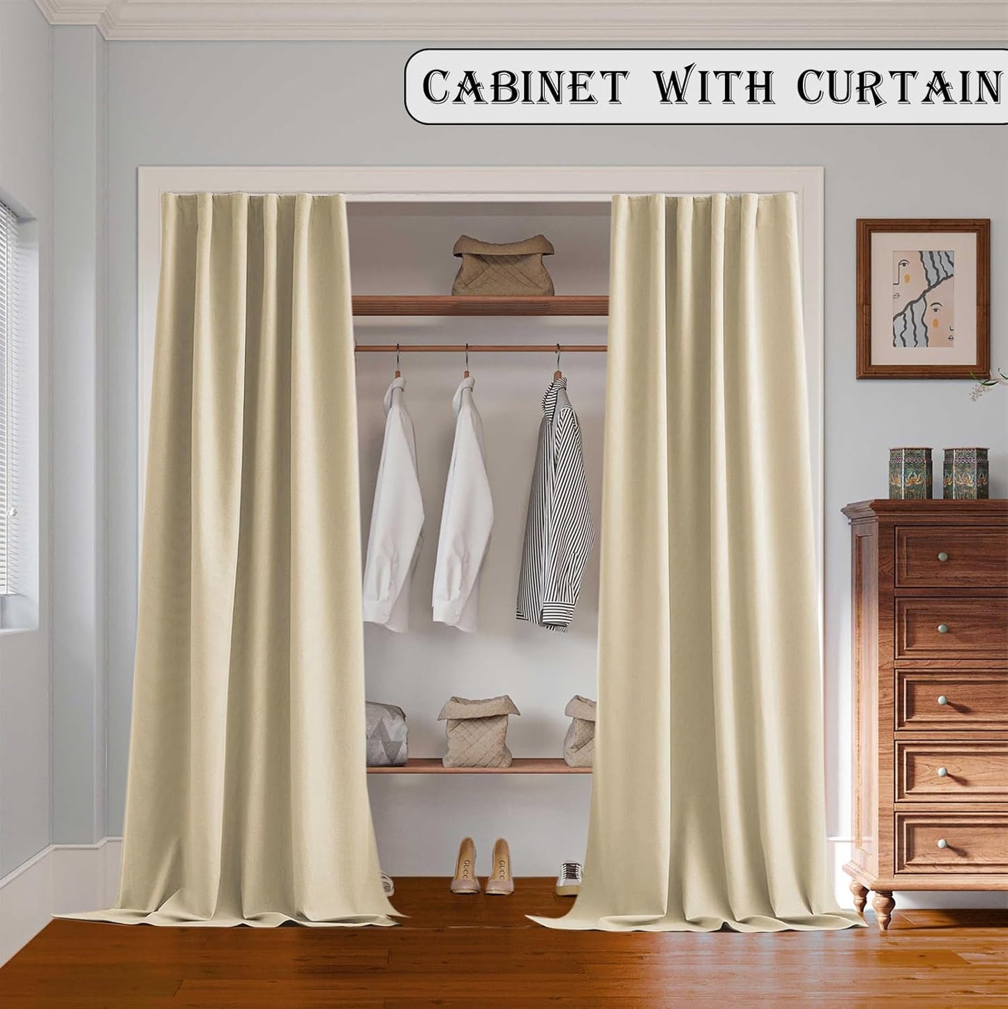 Room Divider Curtains with Ceiling Track, 95% Blackout Heavy Curtains Noise Reduction Privacy Curtain System Kits, 8.3 ft Wide x 7 ft Tall, Cream Beige, 1 Panel