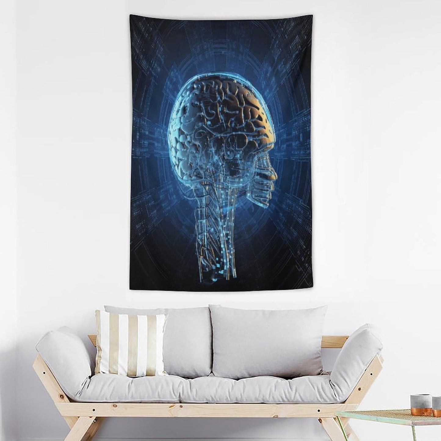 FodPand Artificial Intelligence Brain Tapestry Anti-fading Wall Tapestry with Installation Kit Backdrop Banner Multipurpose Aesthetic Tapestries Boho Wall Art Hanging Decorative Blanket 40"x60"