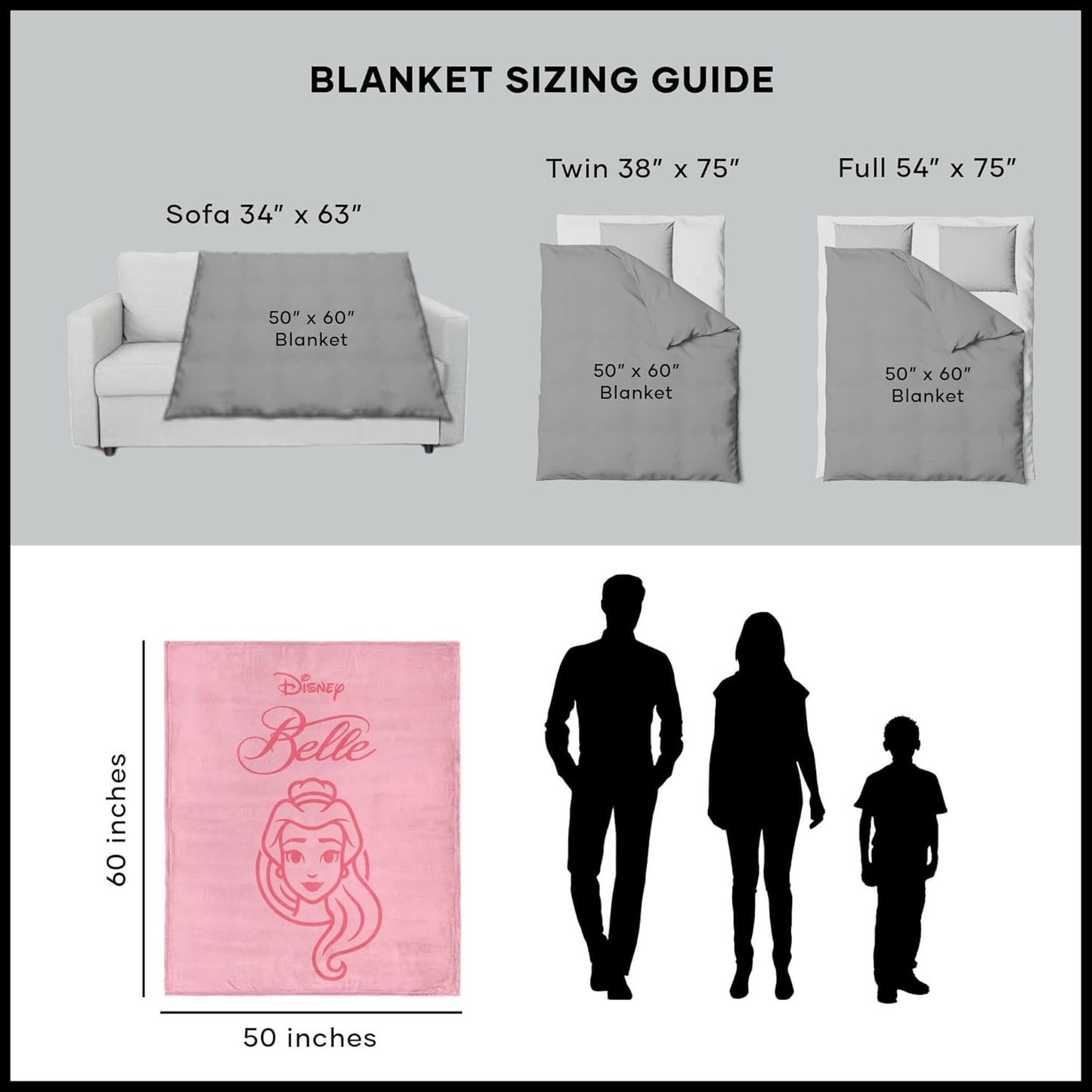 Northwest Disney Princess Silk Touch Throw Blanket, 50" x 60", Iconic Belle