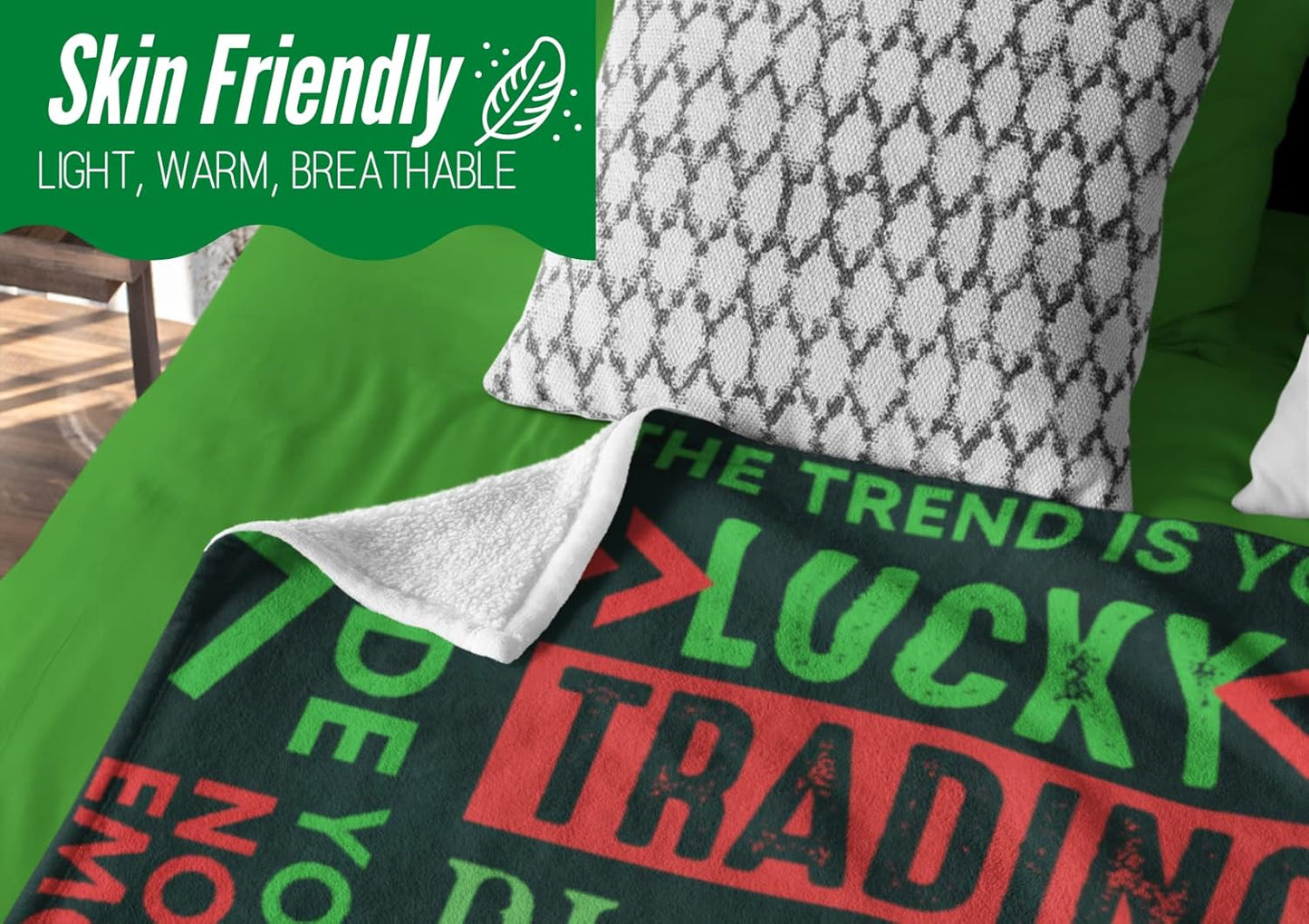 InnoBeta Stock Market Gifts, Lucky Trading Blanket for Men and Women, Flannel Throw Blanket for Trader, Broker, Financial Advisor, Investor, Green, 50x65 Inches