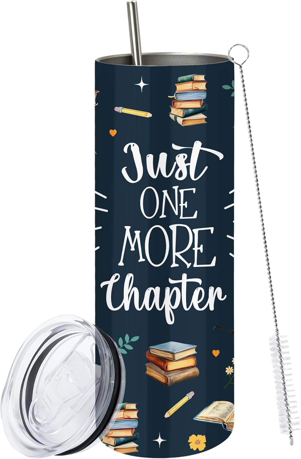 Book Lover Gifts for Women, 20 Oz Just One More Chapter Tumbler, Gifts for Readers Bookworm Librarian Nerd, Bookish Gift for Thanksgiving Christmas, Chapter Skinny Tumbler with Straw, 1 PCS