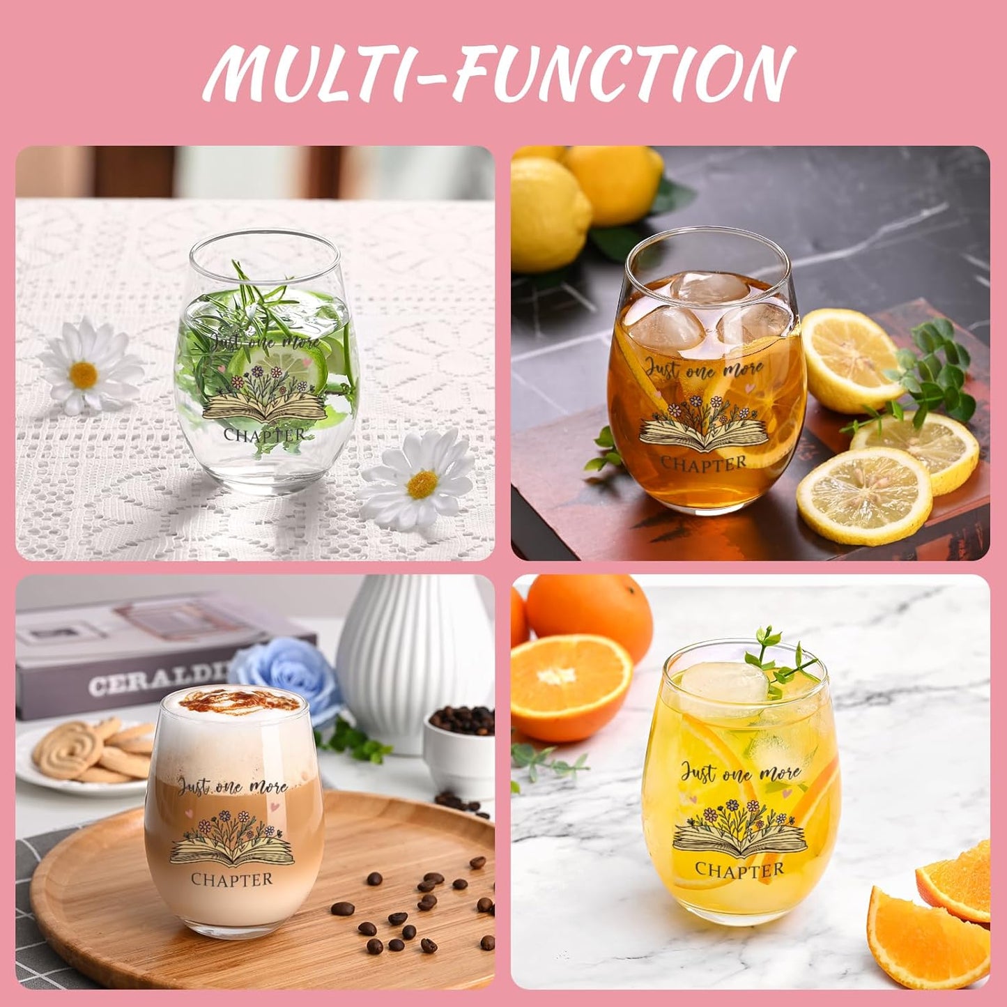 Futtumy Just One More Chaper Wine Glasses 17oz, Book Lovers Gifts, Mothers Day Birthday Christmas Gifts for Book Lovers Women Readers Freinds, Funny Reading Accessories Librarian Bookish