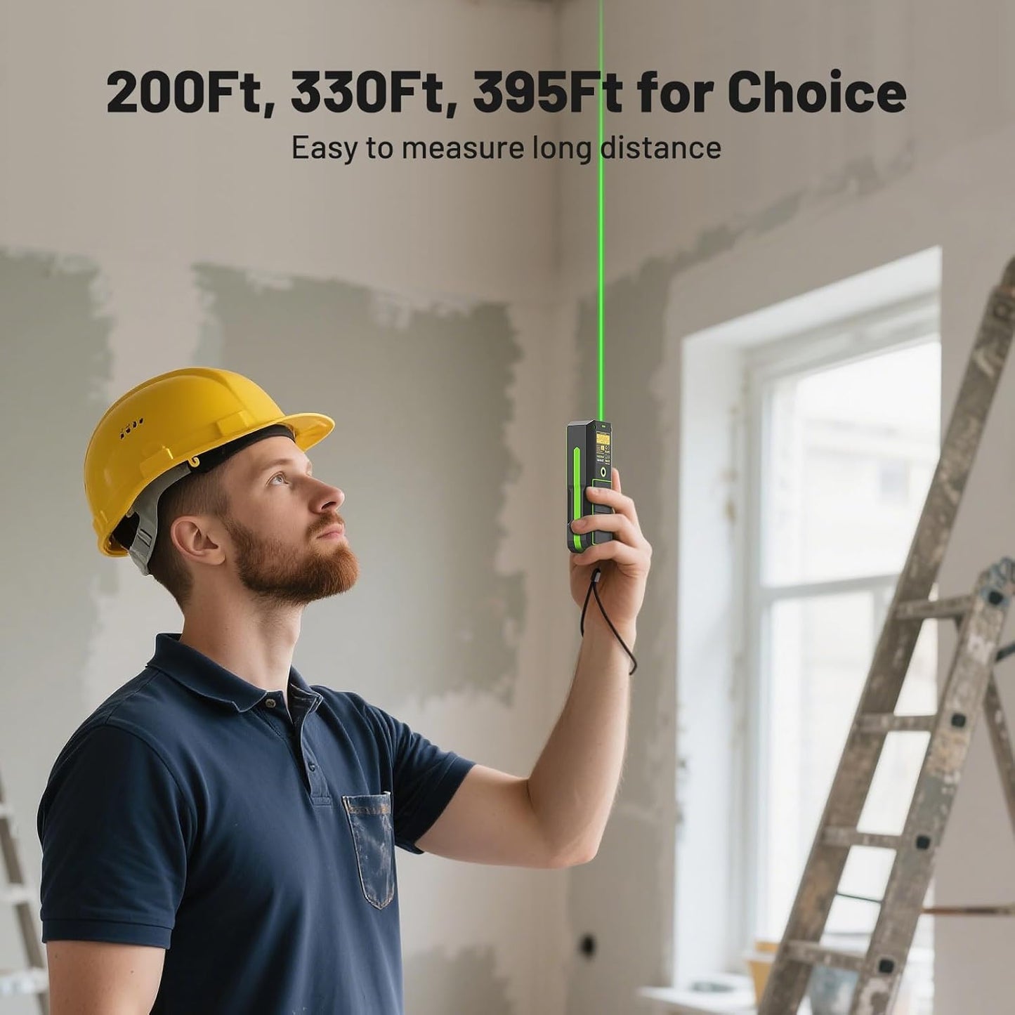 Huepar 330Ft Green Laser Measurement Tool with APP Control, Rechargeable Bluetooth Distance Meter ±1/16" High Accuracy, Angle Sensor, Multiple Modes, IP54 Waterproof Durable for Home & Construction
