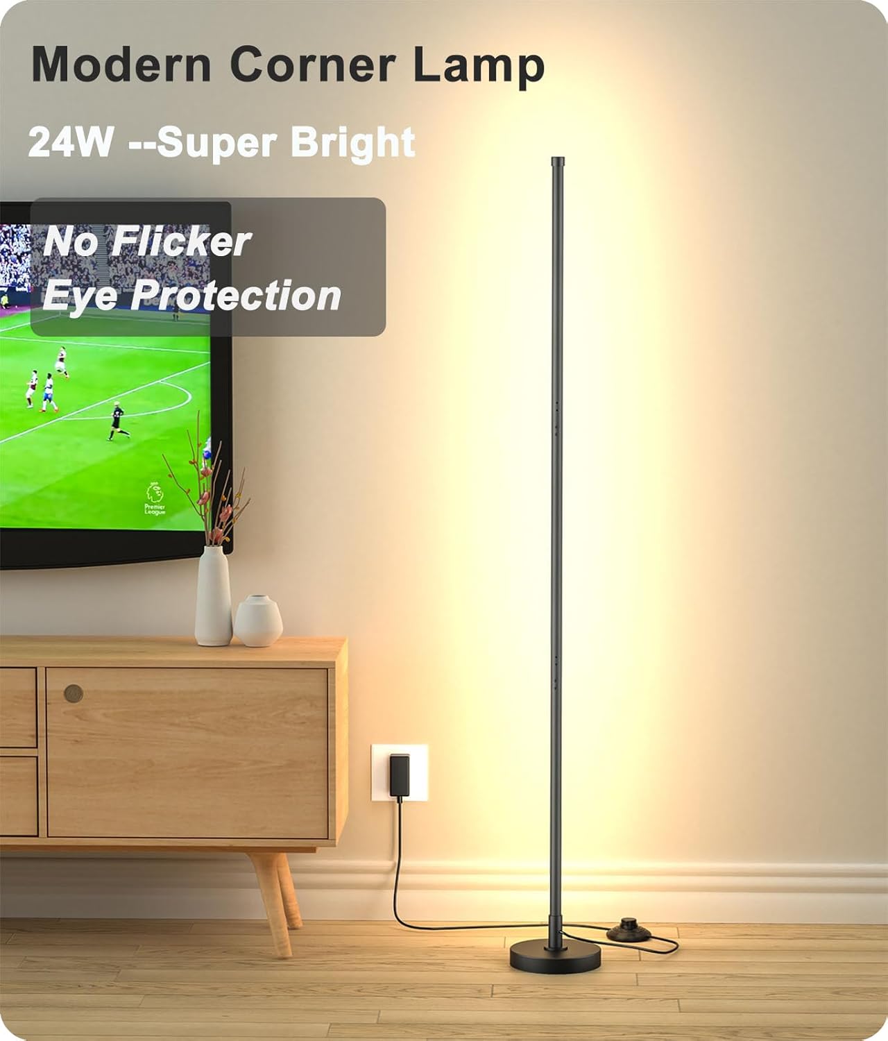 Corner Lamp, Minimalist LED Lamp with Remote Control, Dimmable Corner Light, Corner Floor Lamp Perfect for Living Room, Bedroom, Home Office, 7 Color Temperature 3000K-6000K (Black, 1 Pack)