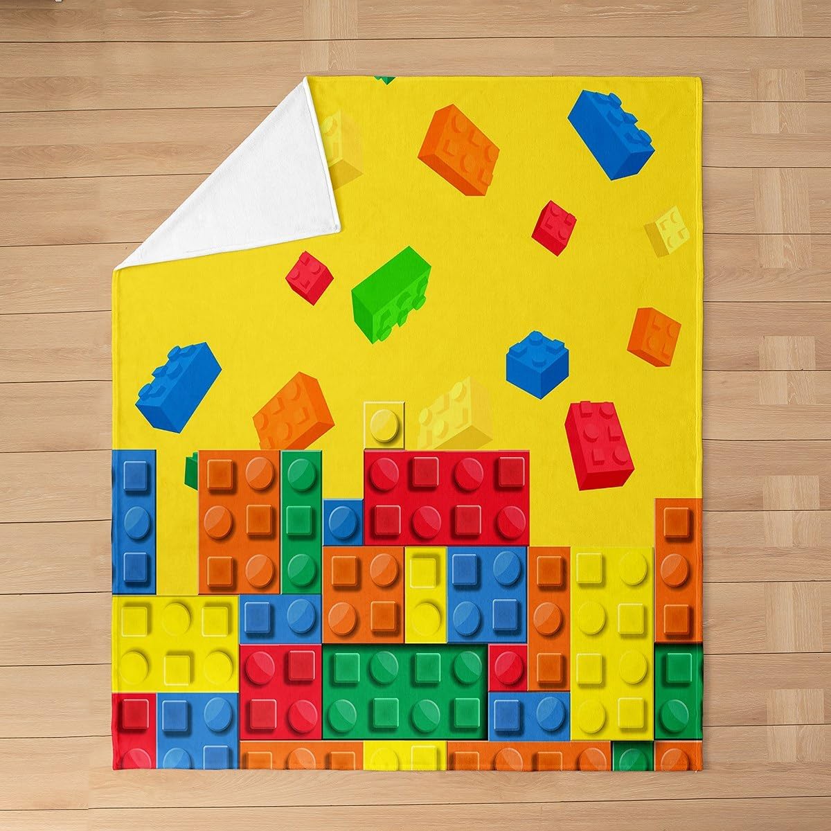 Feelyou Building Block Print Plush Throw Blanket, Throw 50"x60" Kids Brick Styles Flannel Fleece Blanket for Sofa Couch Colorful All Season,Bed Blanket Gaming Yellow
