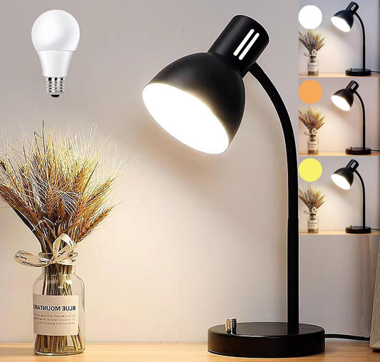 AFORTLO LED Desk Lamp,3 Color Temperature Changeable Table Lamp,Flexible Gooseneck Eye-Caring Book Reading Light for Home Office, Study, Nightlight with Bulb (Matte Black)