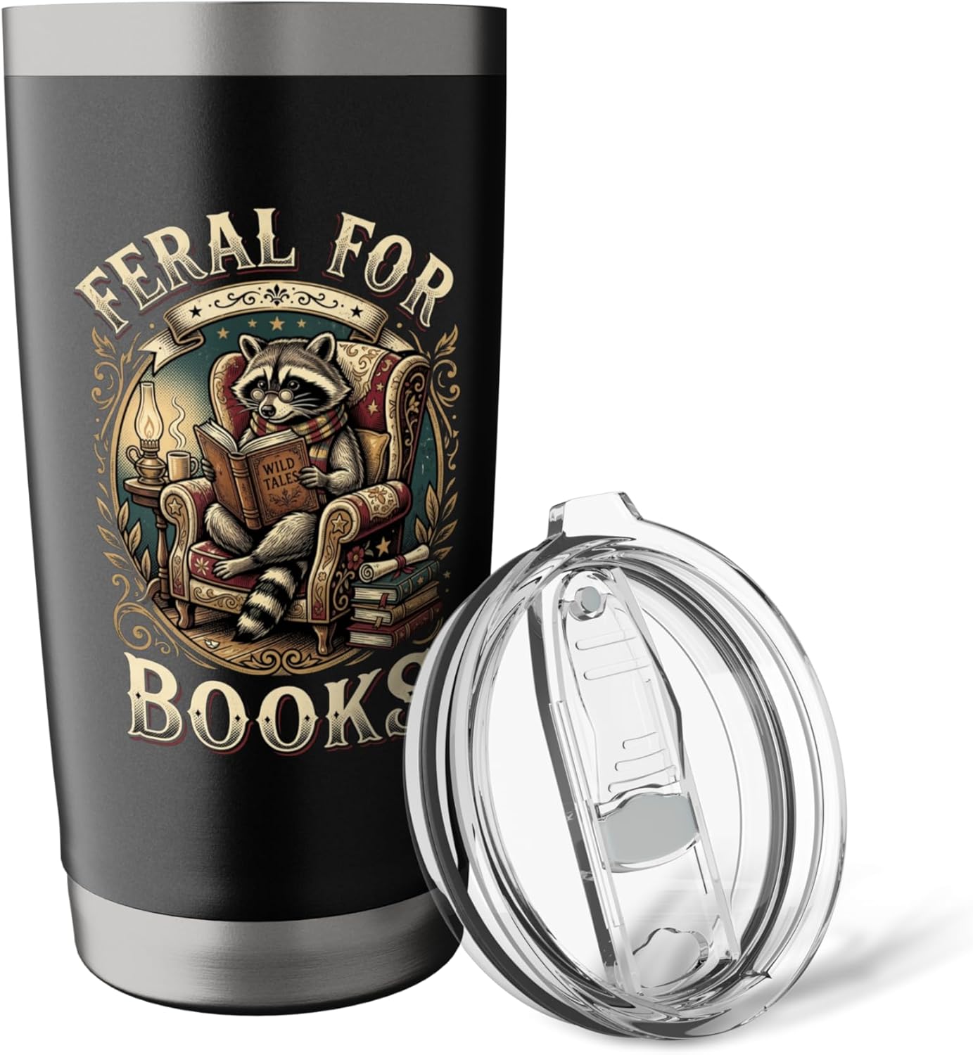 Feral for Books Men Women Book Lover Bookworm Reading Stainless Steel Insulated Tumbler