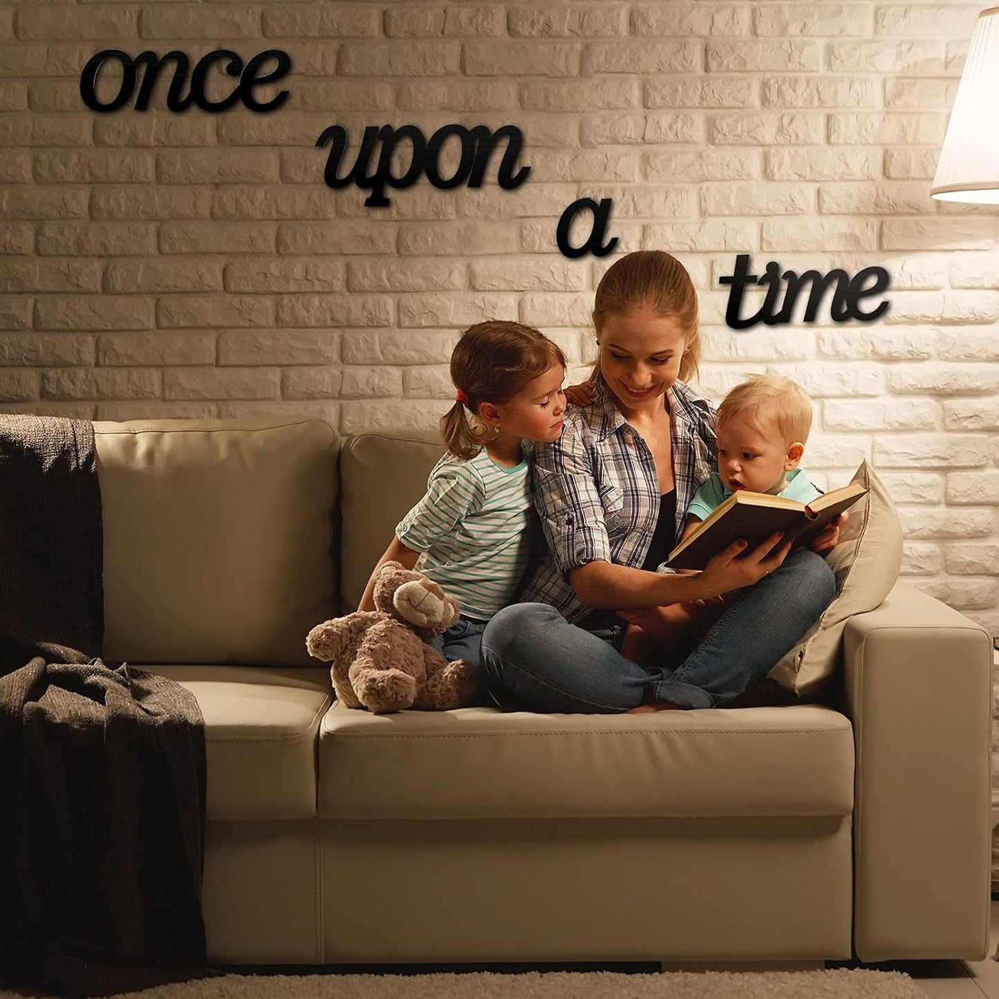 Jetec Once Upon a Time Sign Nursery Decor Wall Decal Wood Words Wall Decor for Family Bookshelf, Reading Corner, Daycare, Classroom Baby Shower Christmas Birthday Gift for Kid's Toddler's Room Decor