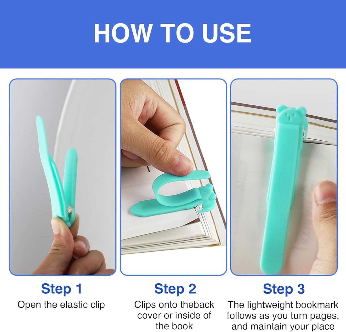 6 Pcs Automatic Bookmark, Stay in Place Silicone Book Mark Clips, Page Markers Cute Reading Accessories