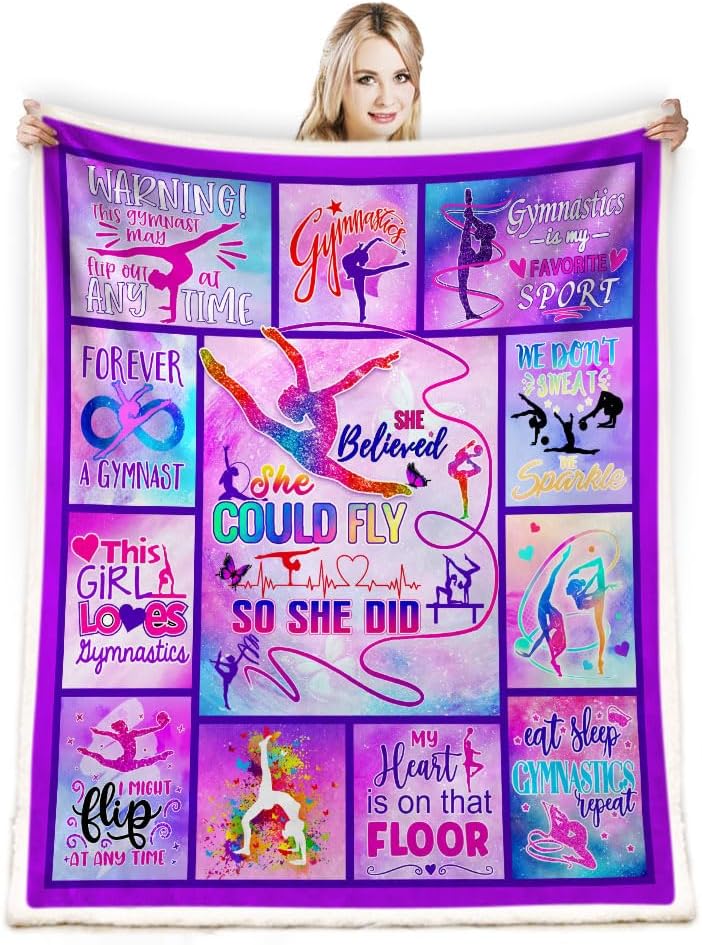 TRIKPTEY Gymnastics Blanket, 60x50inch, Polyester Fleece, Lightweight, Breathable, Throw Blanket for Girls, Teens, Womens, Inspirational Gift