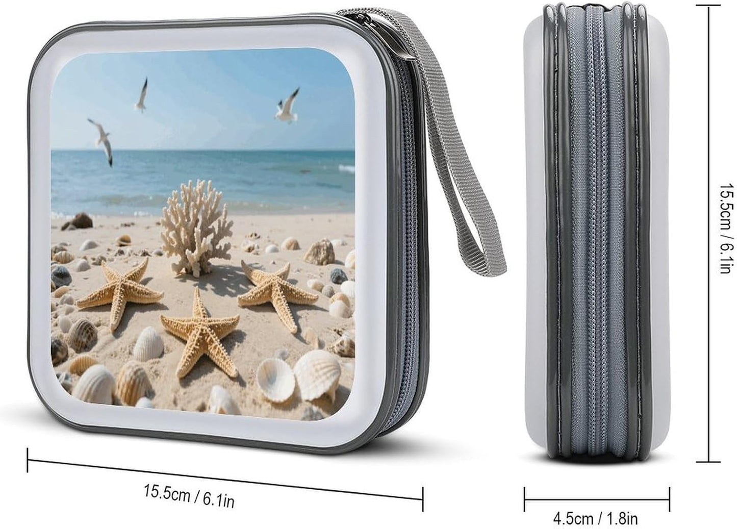 Sea Shells And Starfish CD Case Portable Zipper CD Case 40 Capacity Hard Plastic DVD Cases Holder Large Storage Disc Wallet Bag for Car Home Travel DVD Collection Bag