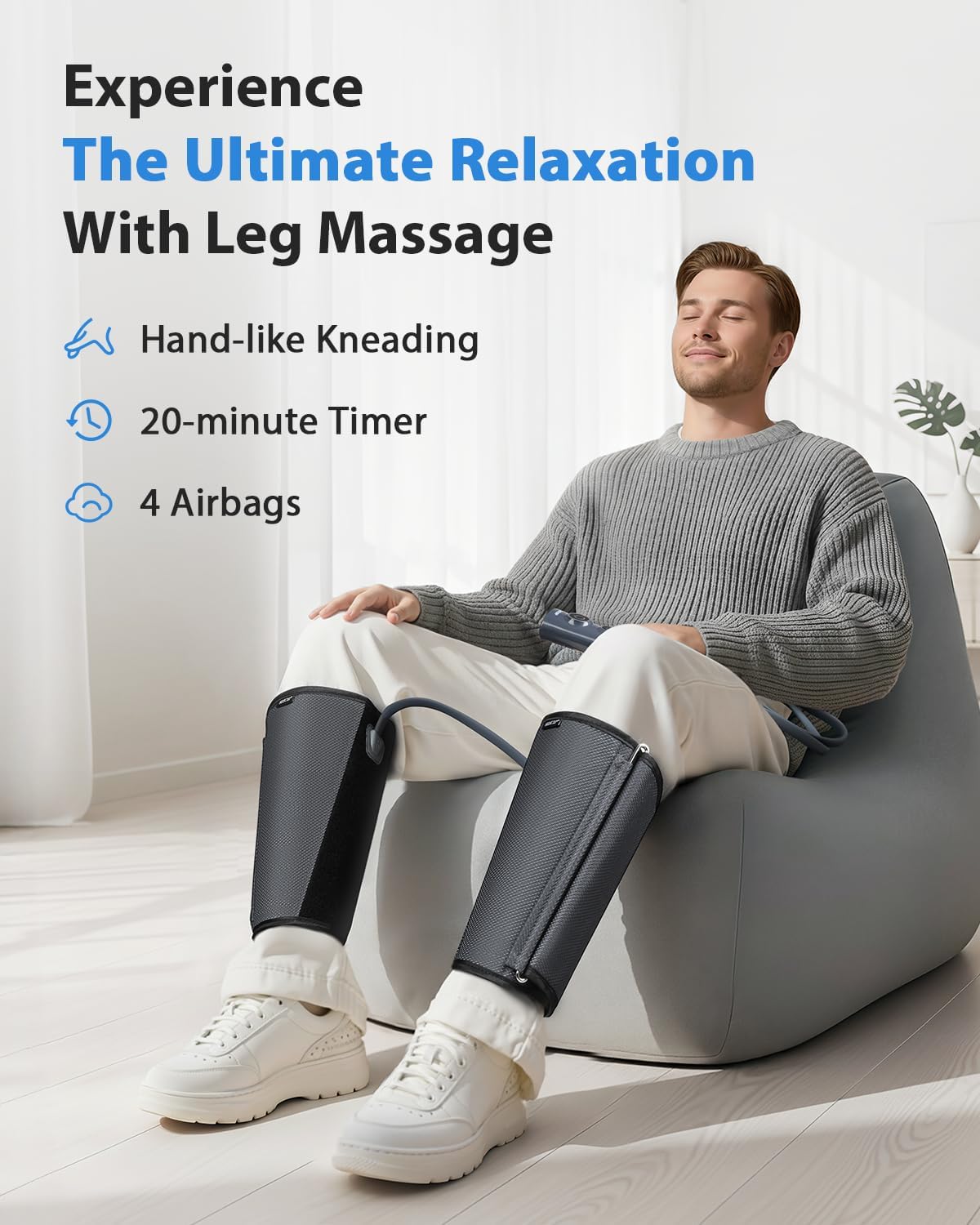 CINCOM Leg Massager for Circulation and Pain Relief, Air Compression Calf Massager with 2 Modes 3 Intensities Helpful for RLS Edema and Muscle Soreness