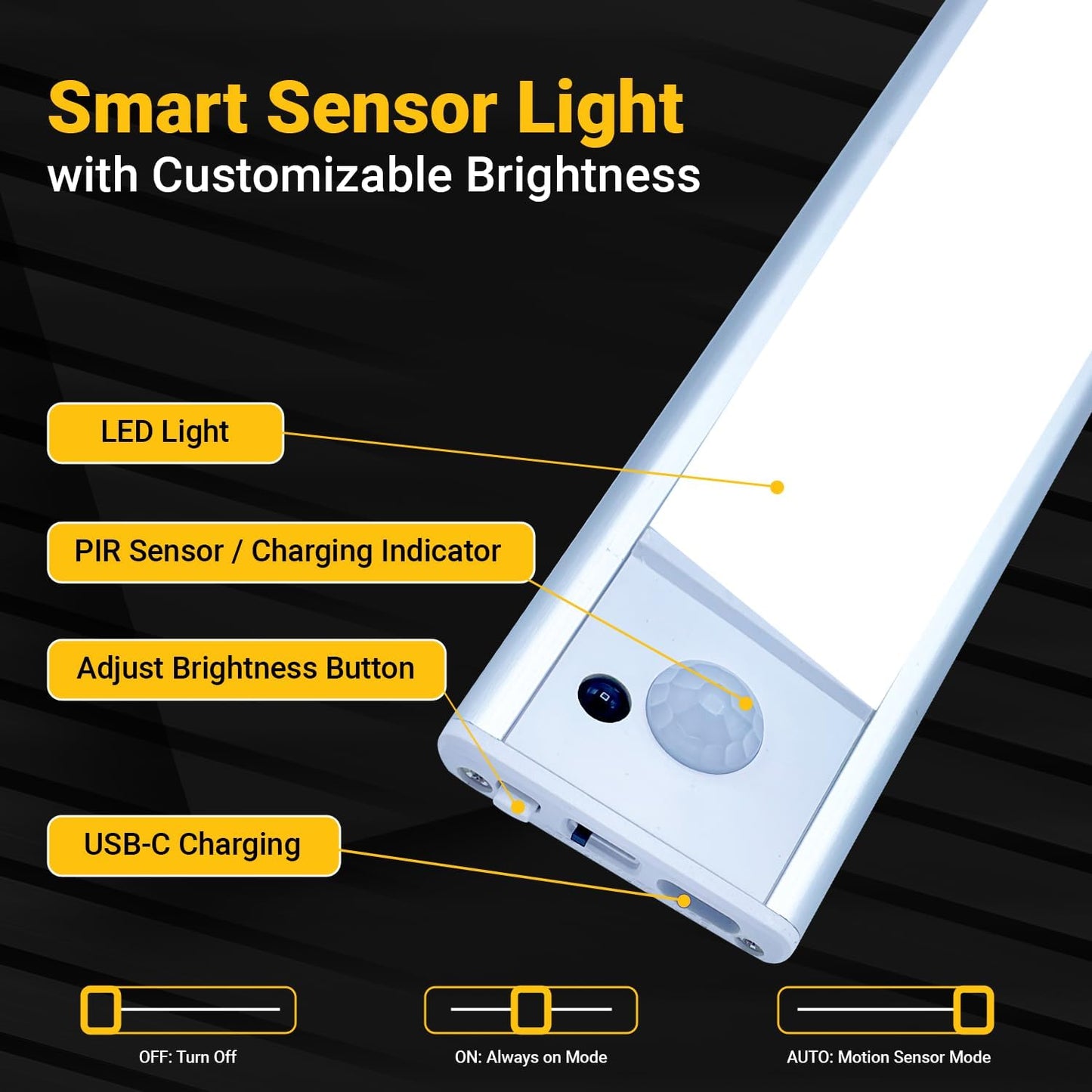 2 Pack Under Cabinet Lights 1500mAh, 40 LED Dimmable Closet Lights with 3 Adjustable Color Temperature, Rechargeable Battery Operated Motion Sensor, Under Cabinet Lighting for Kitchen,Closet (8 Inch)