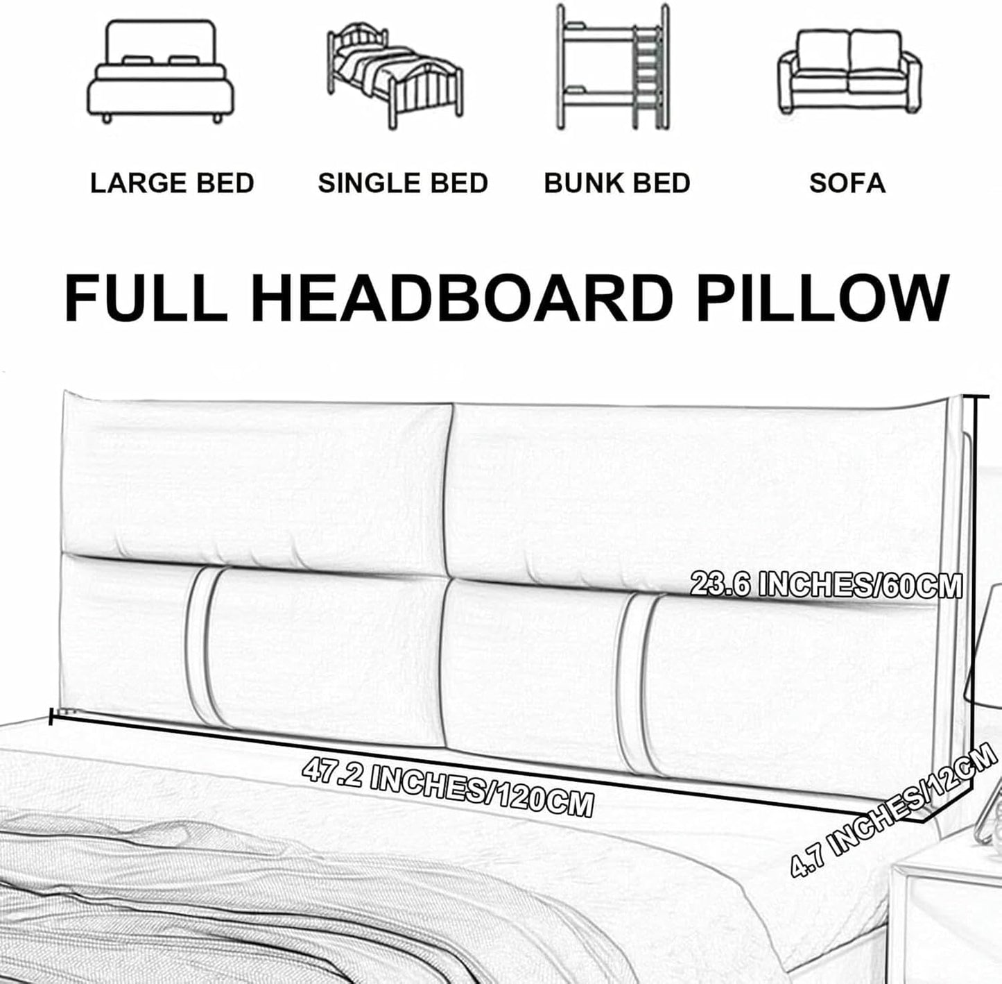 Headboard Cushion Large Bedside Pillow Upholstered Positioning Support Reading Pillow Neck Lumbar Cushion Removable Daybed Bunkbed Tatami Bolster,Gray1,Straps 63"/160cm