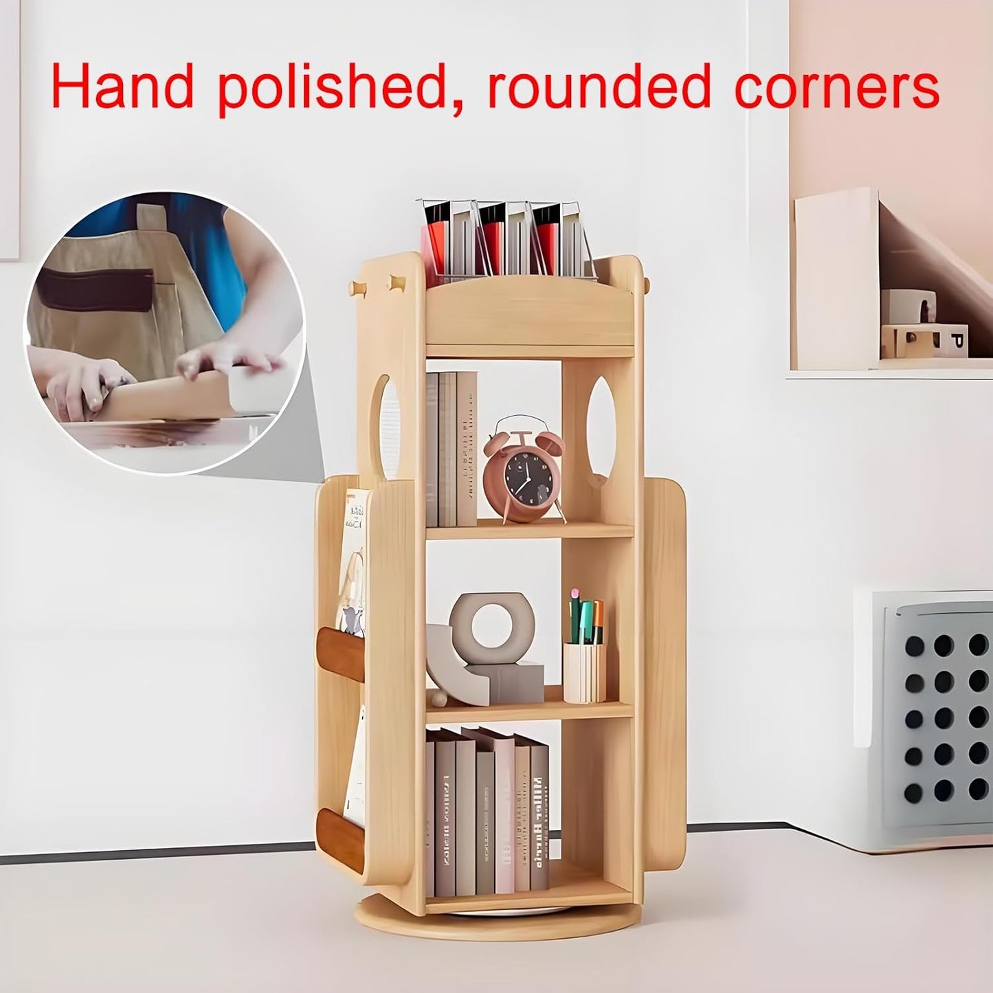 Rotating bookshelf,rotating bookshelf tower,spinning bookshelf,rotating book shelf,unique bookshelf,horizontal bookshelf,shelf,Suitable for living room, study, bedroom, office, balcony(Primary color,4